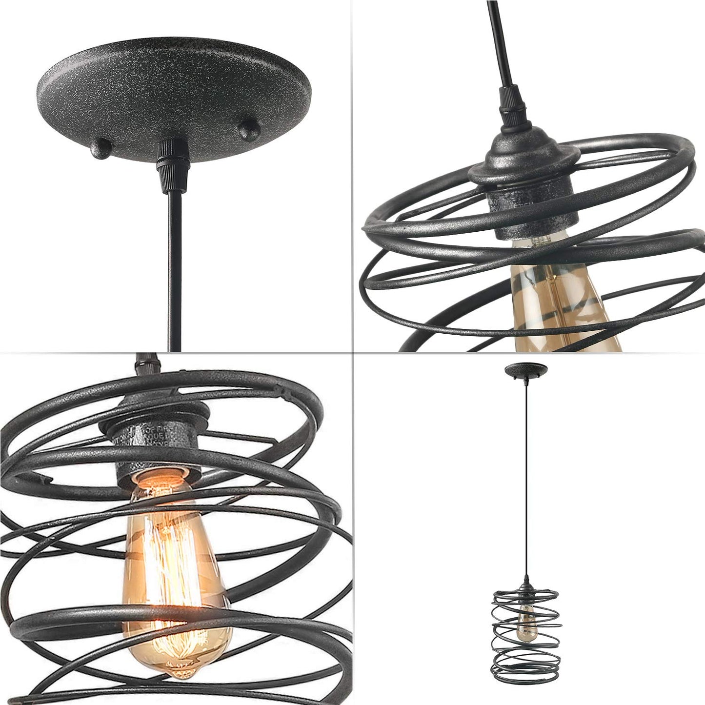 LNC Pendant Lighting for for Kitchen Island，Rustic Farmhouse Brown Rust Cage Hanging Lamp, Antique Silver Black, A03292