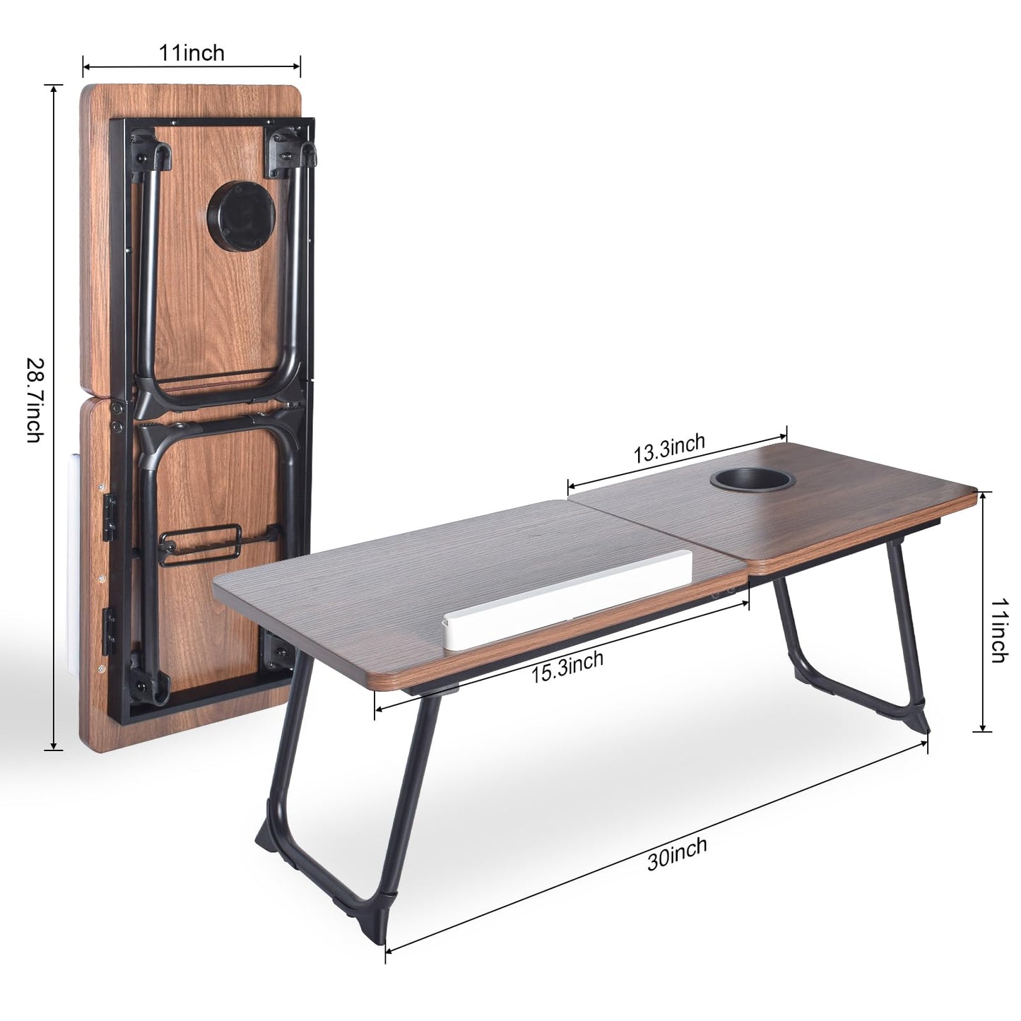 28.6" Foldable & Adjustable Laptop Bed Tray Table - Extra Large Portable Lap Desk with Phone Holder & Cup Holder, Lightweight & Sturdy for Working, Eating, Reading, Writing in Bed, Couch, Floor