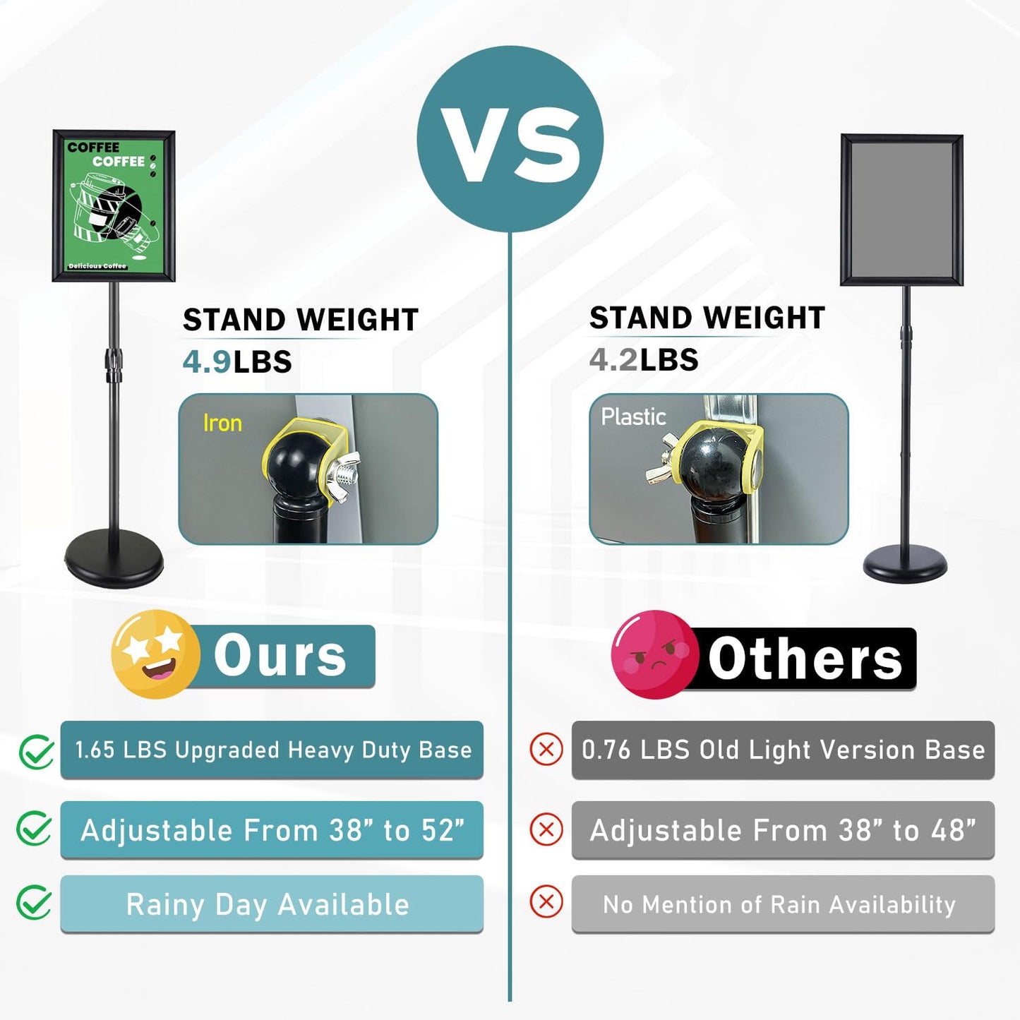 AceShow 2 Pack Sign Holder Stand - 8.5 ×11 inch Standing Display Sign Stand, Adjustable Poster Sign Holder, Heavy Duty Pedestal Floor Sign Stand, Snap Open Frame for Vertical & Horizontal View, Black
