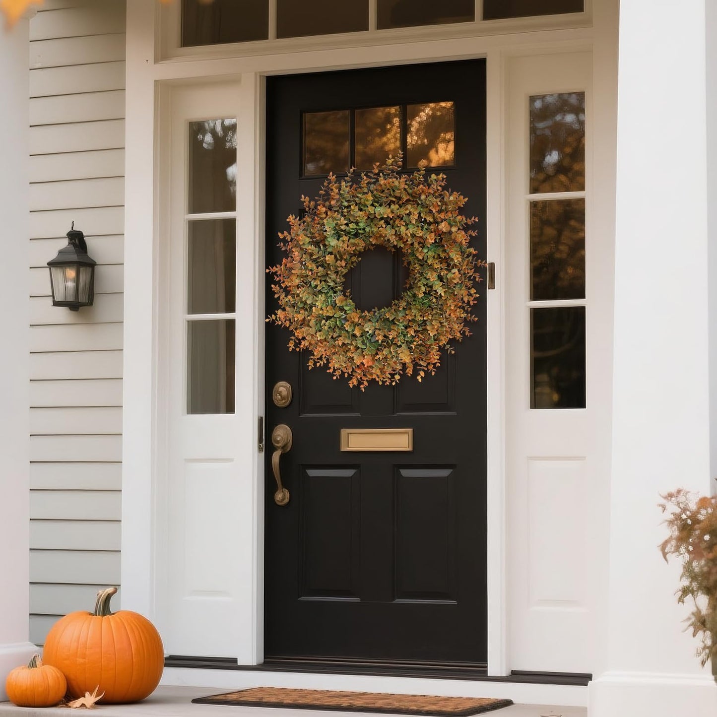 26" Fall Wreath for Front Door, Porch, Window - Large Artificial Boxwood Leaves Outdoor Wreath for Home, Farmhouse Harvest Festival Thanksgiving Day Autumn Decor
