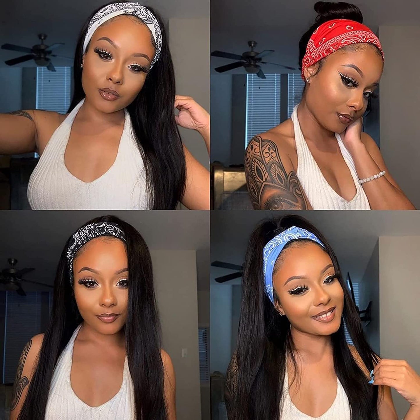 TNICE Headband Wig Human Hair Straight 24 Inch Headband Wigs for Black Women Glueless None Lace Front Human Hair Headband Wig Brazilian Virgin Hair Wear and Go Wigs 150% Density Wigs Natural Black