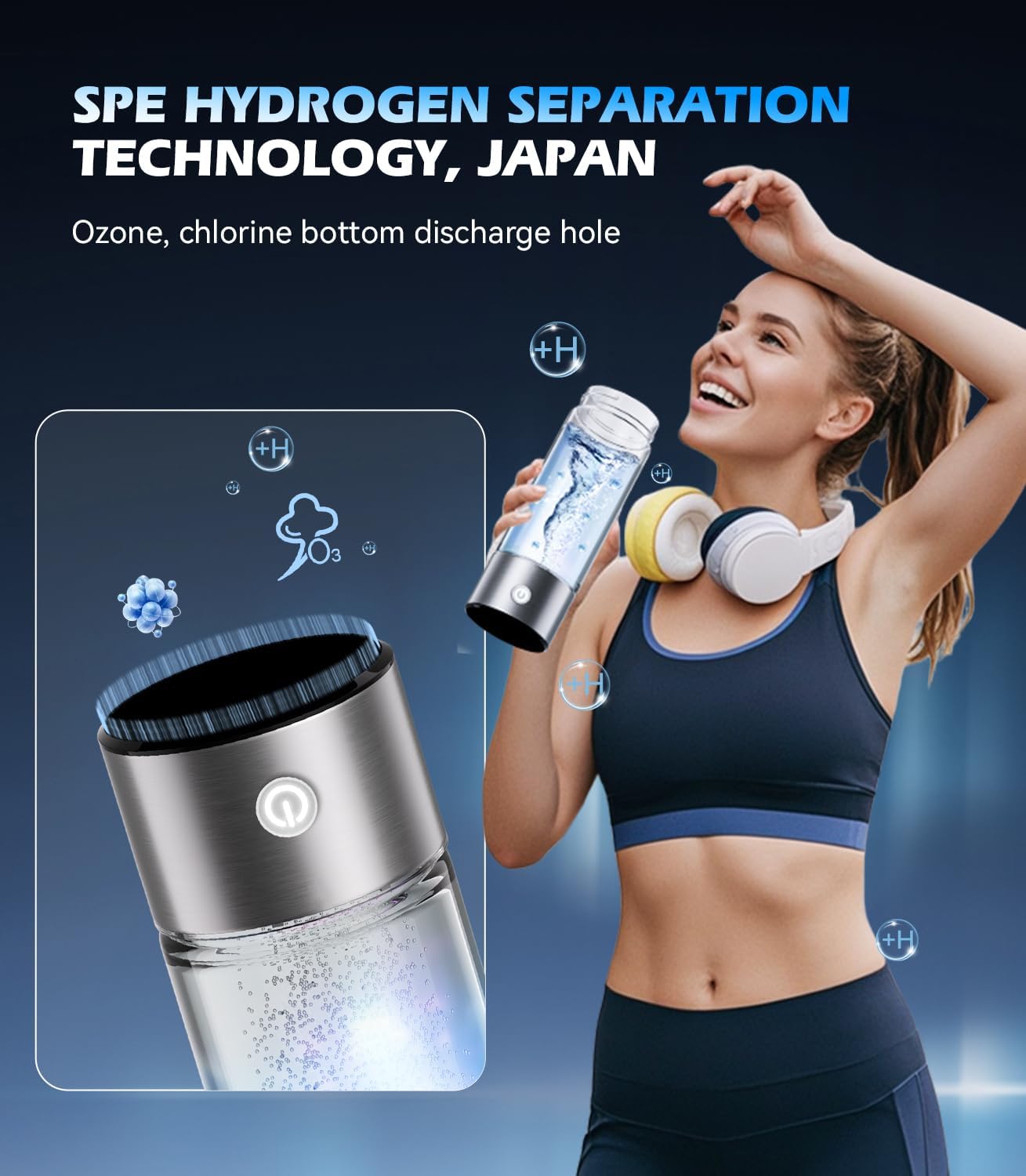 New Upgrade Hydrogen Water Bottle Generator【Industry TOP - 24-Hour Hydrogen Lock】【NO.1 Double Hydrogen Content】| 0 Chlorine & 0 Ozone | 100% Leak-Proof Seal, Sports Hydrogen Water Bottle for Gym
