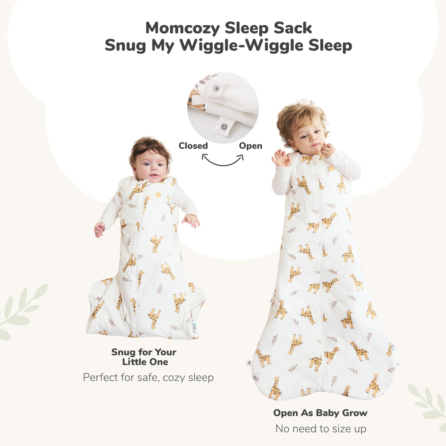 Momcozy Sleep Sack for Baby 0-6 Months, 1.5 TOG Baby Wearable Blanket with Supportive Plush Filling, Two-Way Zipper for Easy Diaper Changes, Snap-Fit Design for Growing Babies, Small, Giraffe