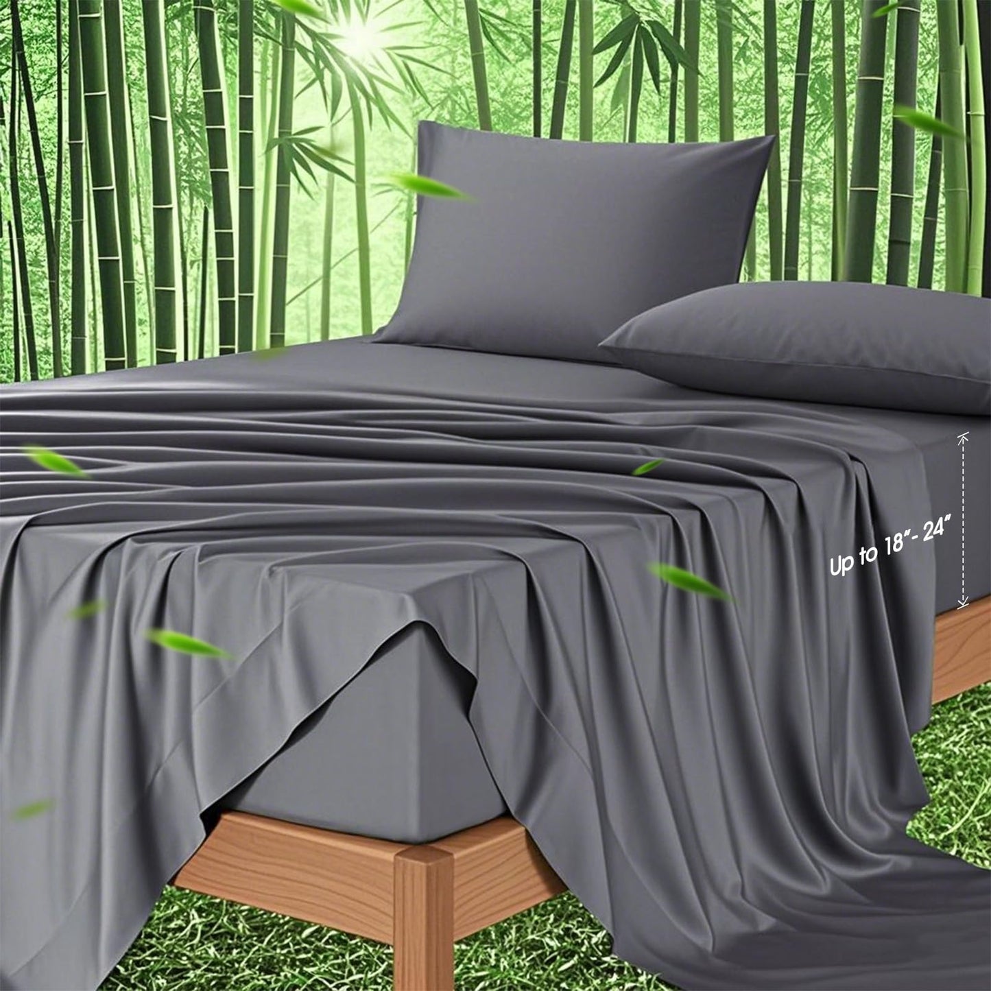 Ivellow Deep Pocket King Sheets, Rayon Derived from Bamboo, Extra Deep Pocket up to 18"-24", Hotel Luxury Cooling Sheets for King Size Bed, Silky Soft, Smooth, Breathable Bed Sheets Grey