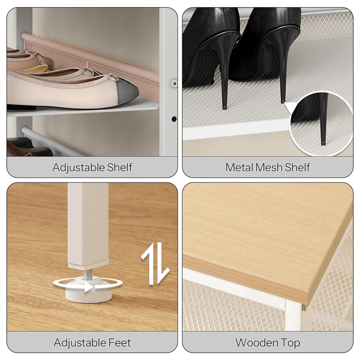 HOOBRO Shoe Rack for Entryway, 5-Tier Shoe Organizer with Adjustable Mesh Shelves, 12-16 Pairs of Shoes, Spacious Floor Mount, Metal, Industrial, Shoe Shelf for Closet, Natural and White WN12XJ01