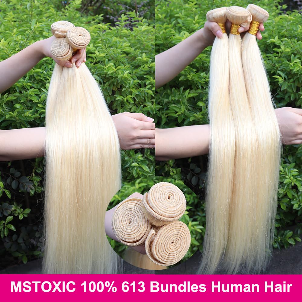 MSTOXIC 613 Bundles Blonde Bundles Human Hair 22 Inch 613 Straight Human Hair 1 Bundles 12A Grade Unprocessed Brazilian Virgin Human Hair Weave Extensions For Women (Single Bundles Human Hair)
