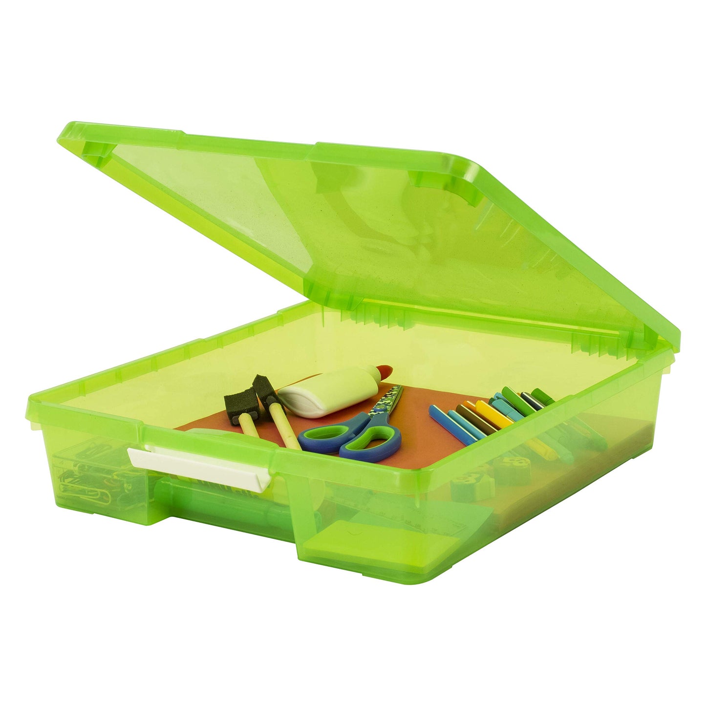 Storex Classroom Craft Project Box – Stacking Plastic Organizer Fits 12x12 Scrapbooking Paper, Green, 5-Pack (63207U05C)