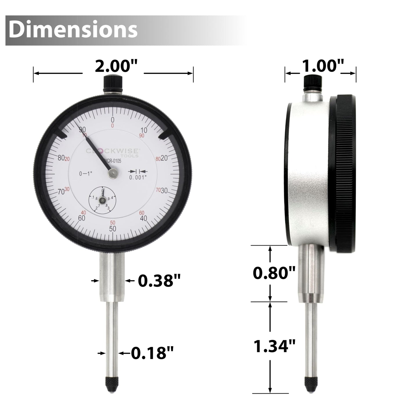 Clockwise Tools Dial Indicator with Magnetic Base Holder Stand, DIMR-0105 0-1 inch