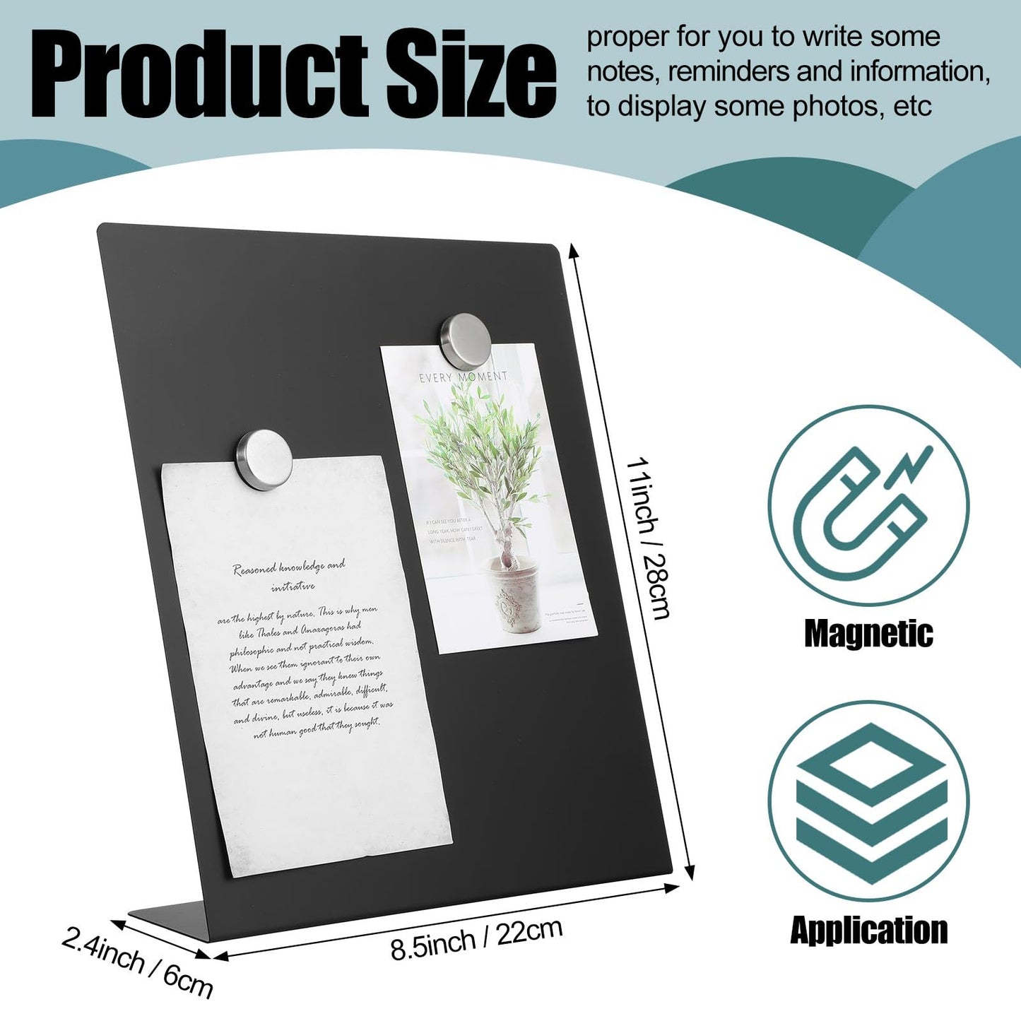 Fainne 4 Pcs Magnetic Bulletin Board with Easel Stand Mini Magnet Metal Tabletop Memo Display Board for Back to School Menu Table Office Supplies (Black,11 x 8.5 Inches)
