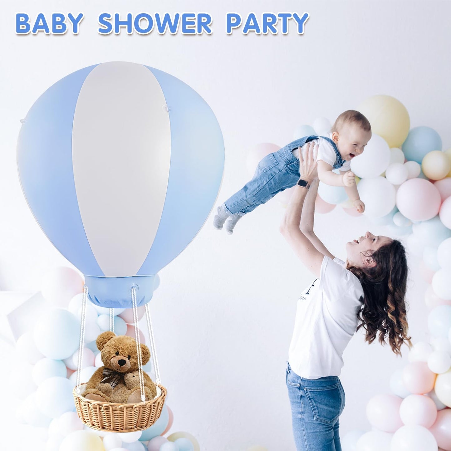 Toggloo 5FT Inflatable Hot Air Balloon Decorations, Hanging Hot Air Balloon for Boys Baby Birthday Party Wedding Exhibitions, Air Pump Inclued, Blue