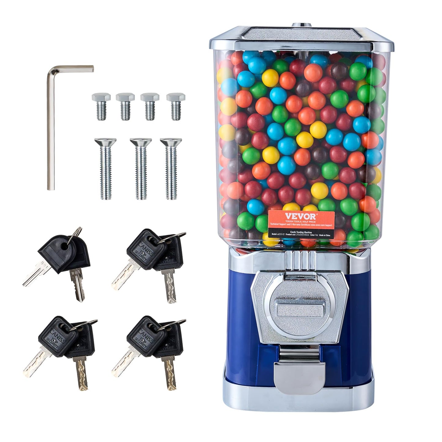VEVOR Gumball Machine, 17"H Home Candy Vending Machine, PC Gumball Dispenser, Bubble Gum Machine for Game Stores, Coin Operated Gumball Bank for Toy Capsules Bouncy Balls Candy, Blue