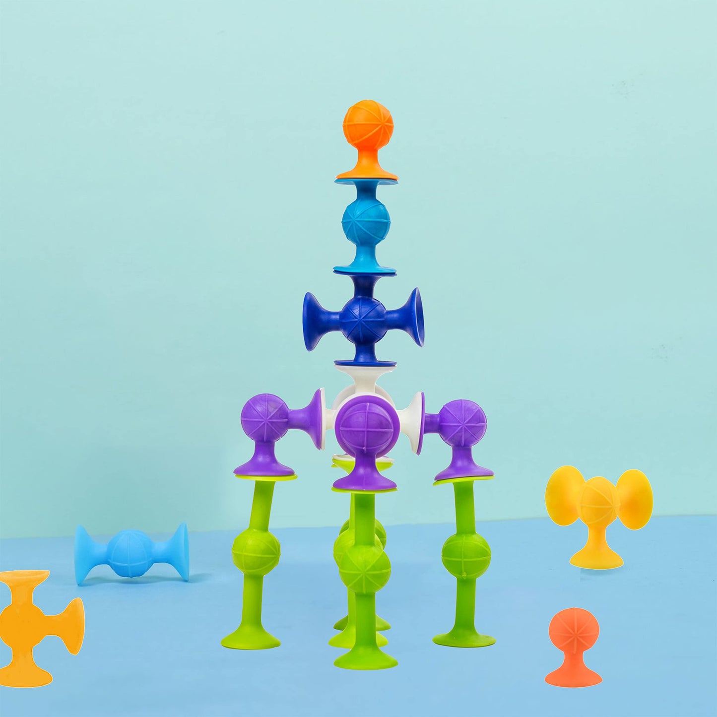 48 Piece Suction Cup Toys Construction Set - Stem Learning Toys - Silicone Building Blocks DIY Blocks Toys-Darts Sucker Toys are Fun Bath Toys,Sensory Toy for Toddlers 3 Year Old Boys and Girls