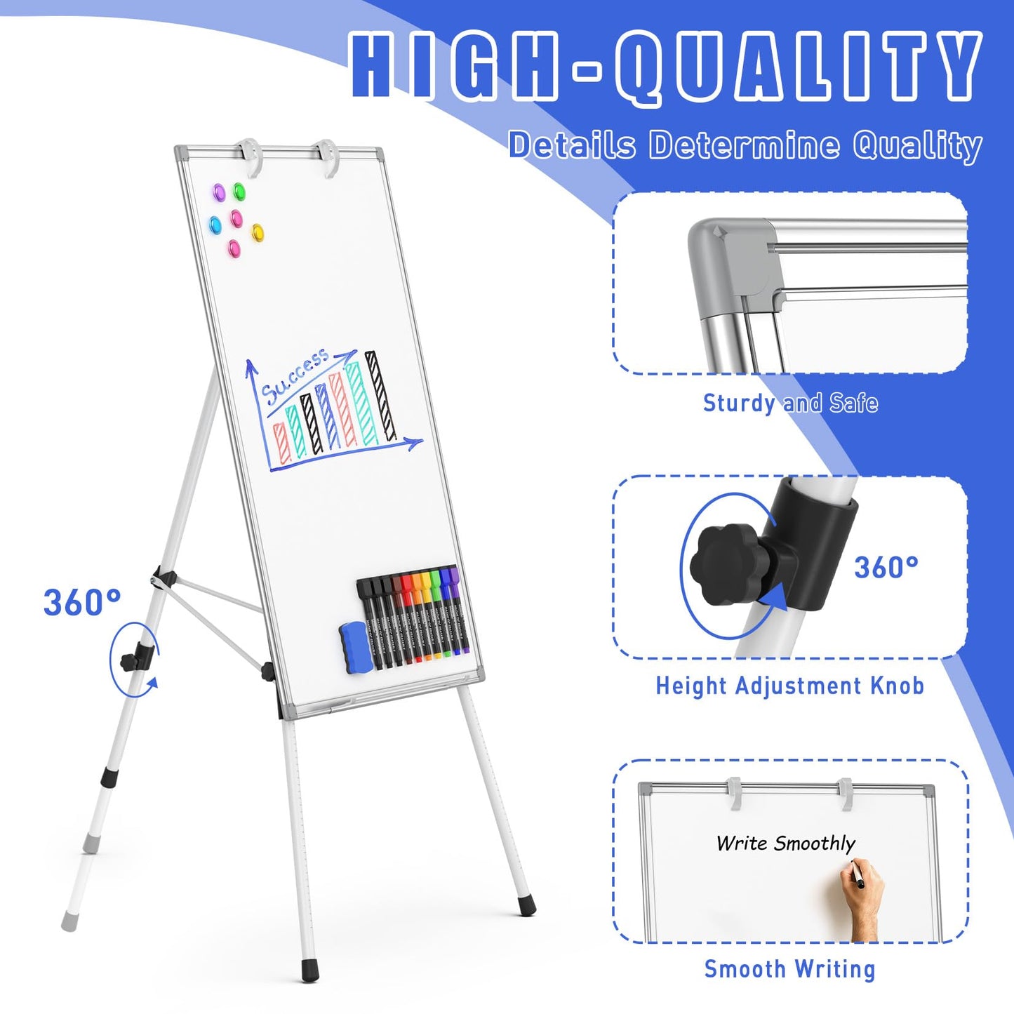 JOYUMY Dry Erase White Board with Stand 36x24 Magnetic Portable Easel with Height Adjustable Tripod, 3' x 2' Flipchart Easel Stand up with Markers, Eraser & Magnets for School Office Classroom Home