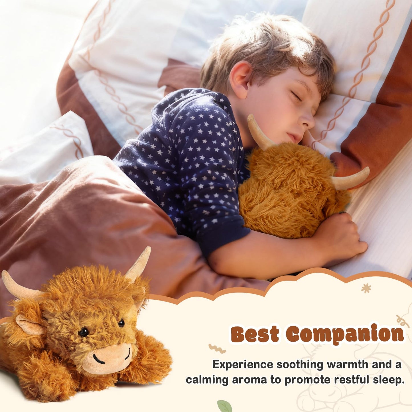 JILPAK Highland Cow Stuffed Animals, Weighted Stuffed Animals with Removable Microwave Heating Pad for Period Cramps
