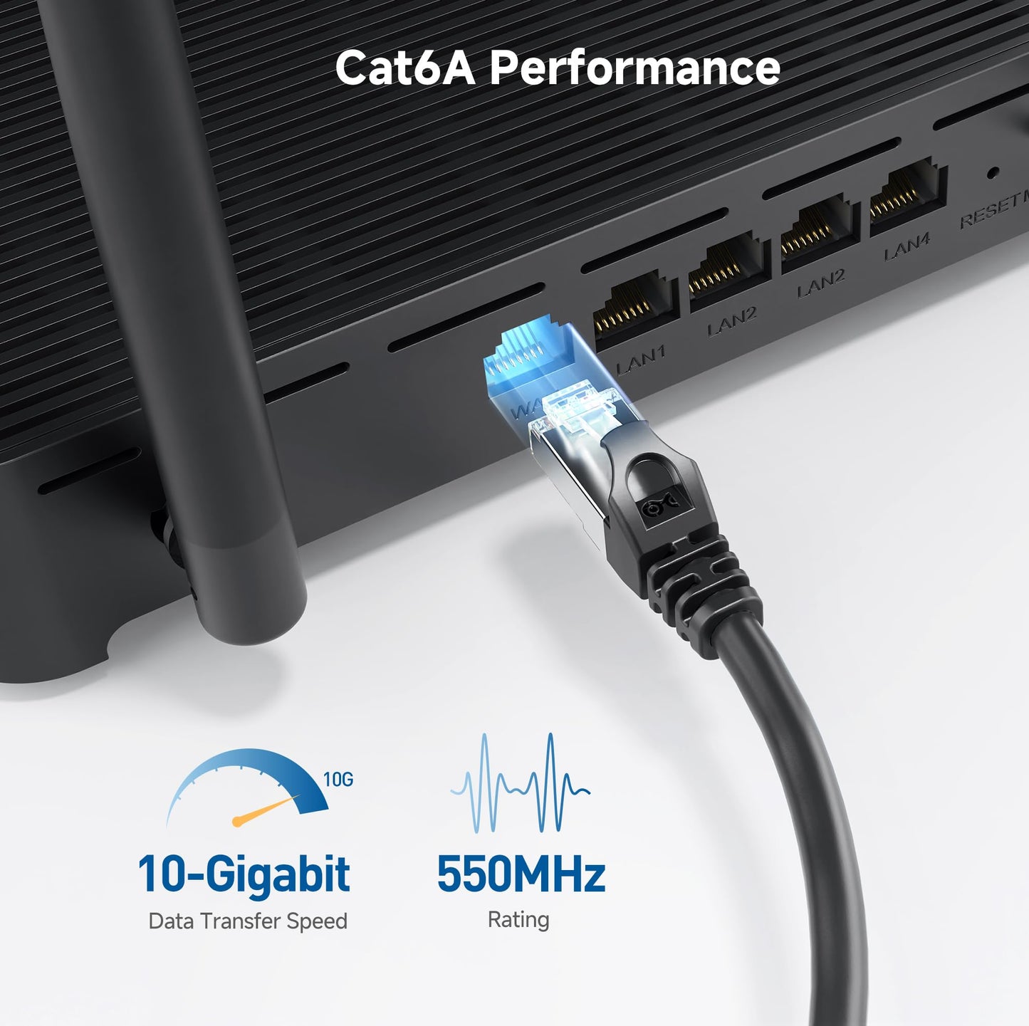 Cable Matters 10Gbps Snagless Long Shielded Cat 6A Ethernet Cable - 200ft, Cat 6A Cable, Cat6A Cord, Ethernet Cord, Black