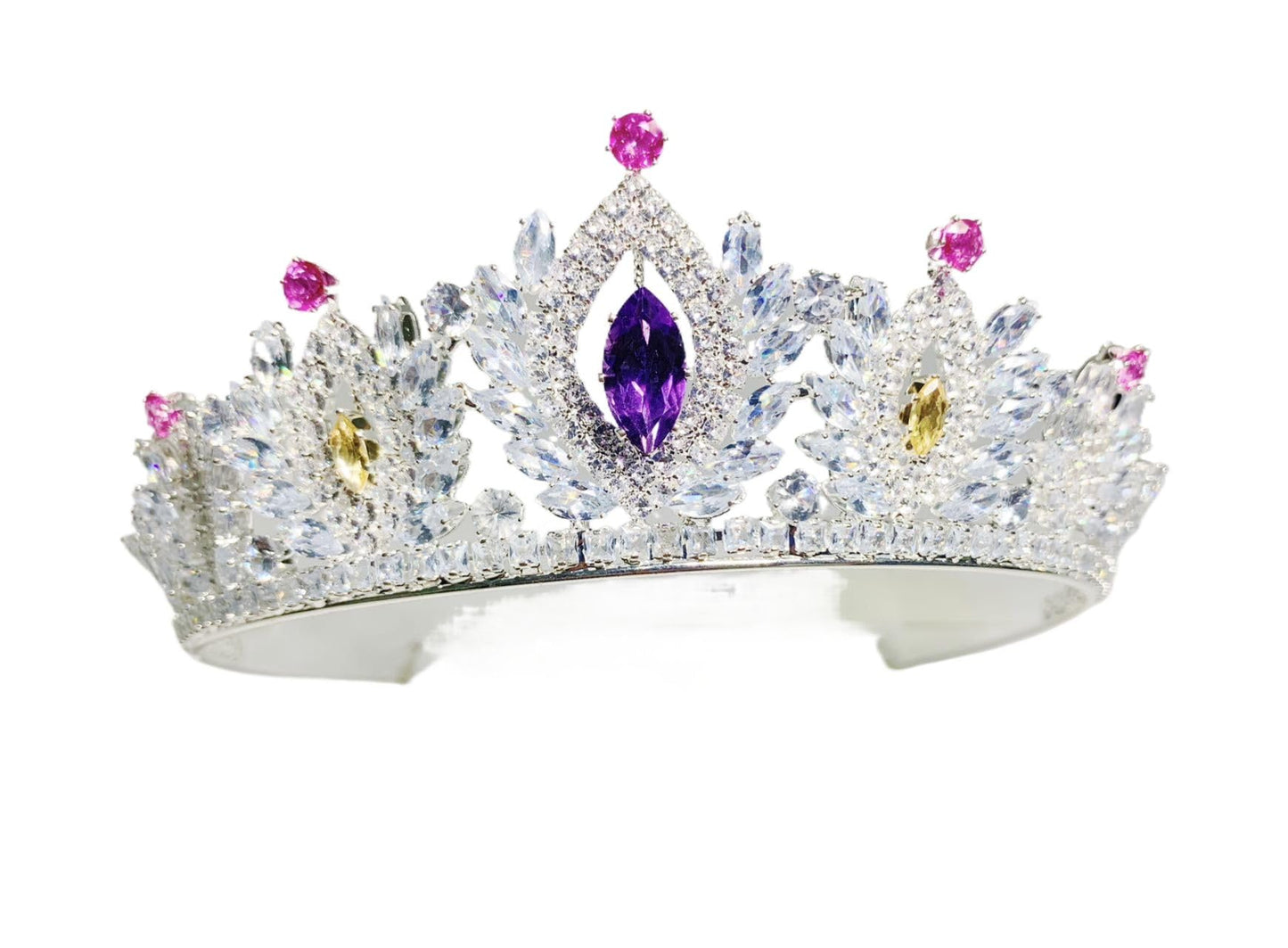 ZECAA Crystal Tiara Crown Headband Princess Elegant Crown With Natural Amethyst Citrine Pink Topaz Gemstone Women Lady Bridal Wedding Prom Birthday Party Girl Gift