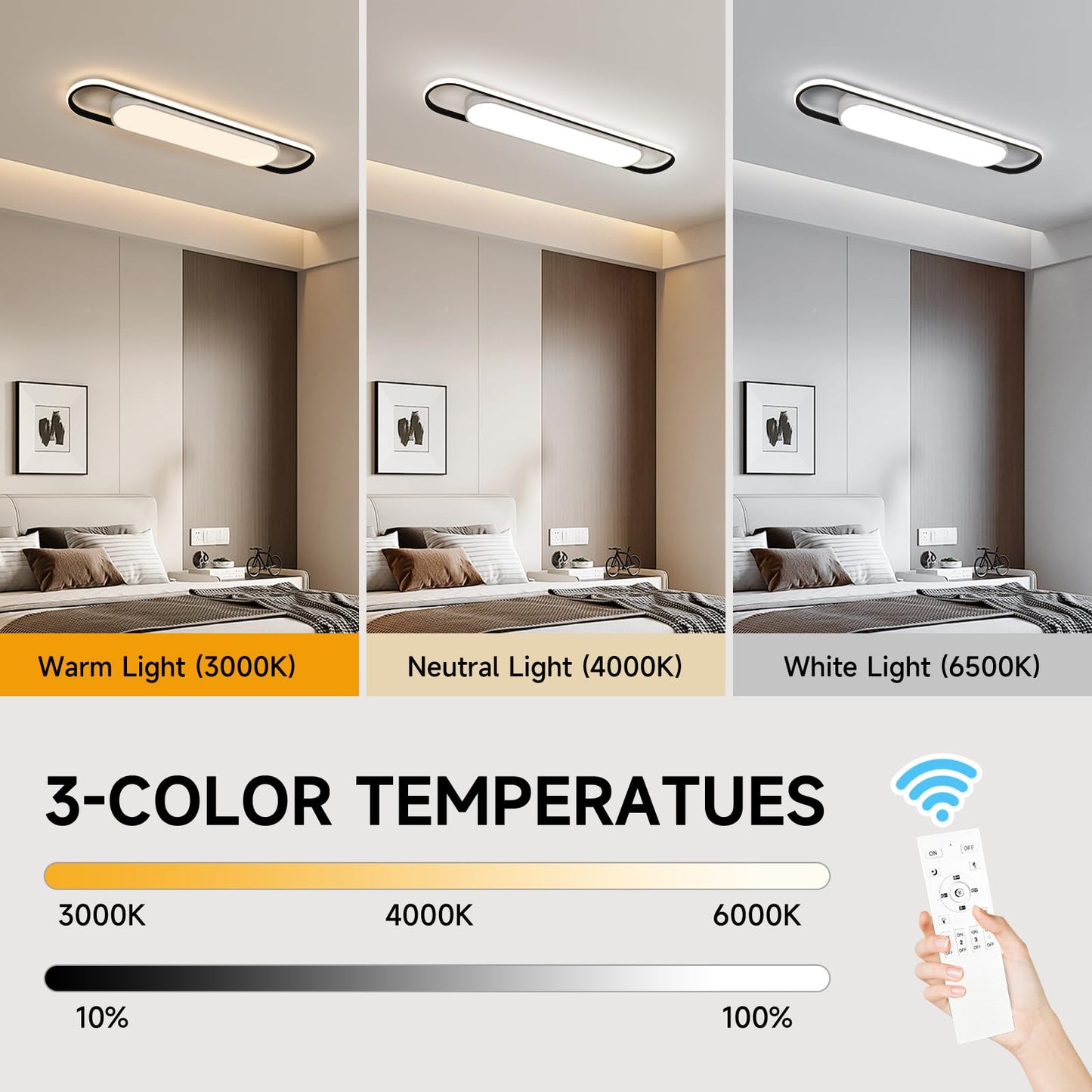 GBMEDZG 3Ft Smart LED Ceiling Lighting,50W High Brightness Linear Flush Mount Light Fixture,36.2" Dimmable Led Ceiling Lamp with Remote Control for Kitchen,Garage,Hallway,Laundry,Study Room.