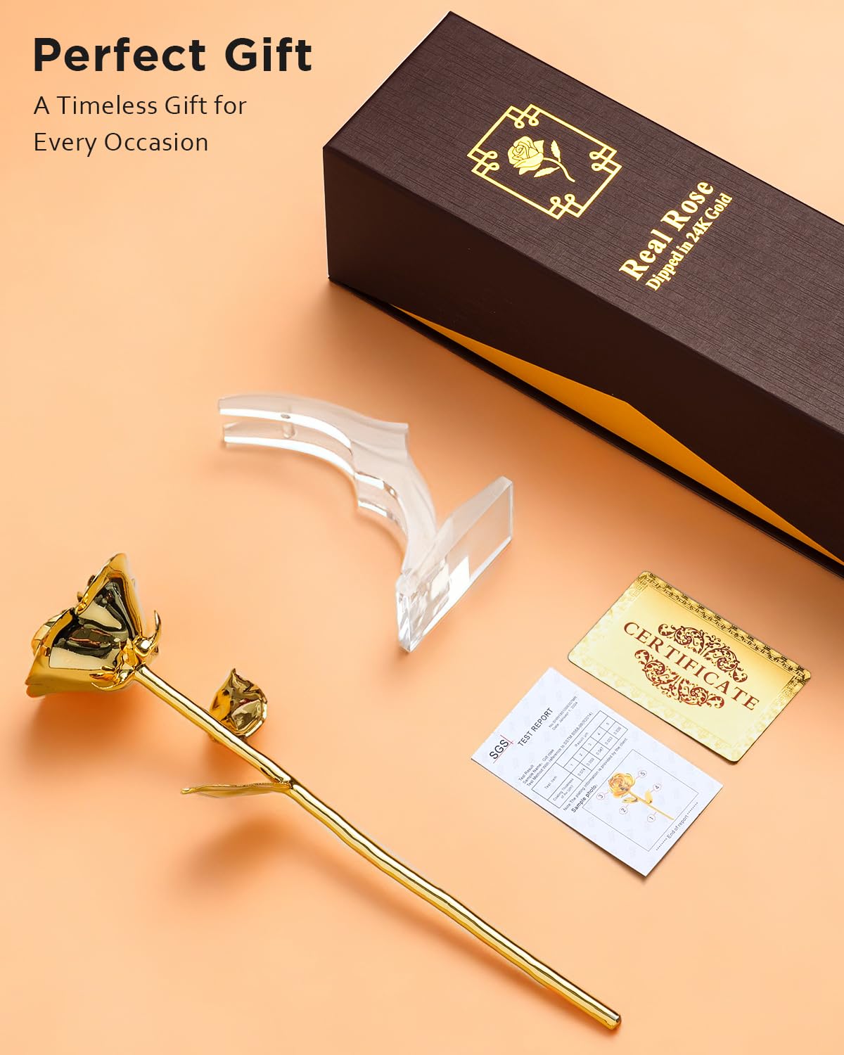 WILDLOVE 24K Gold Dipped Rose - Real Natural Rose Preserved in Pure Gold - Romantic for Her - Unique Birthday, Valentine's, Mother's Day Present for Women, Wife, Girlfriend, Mom