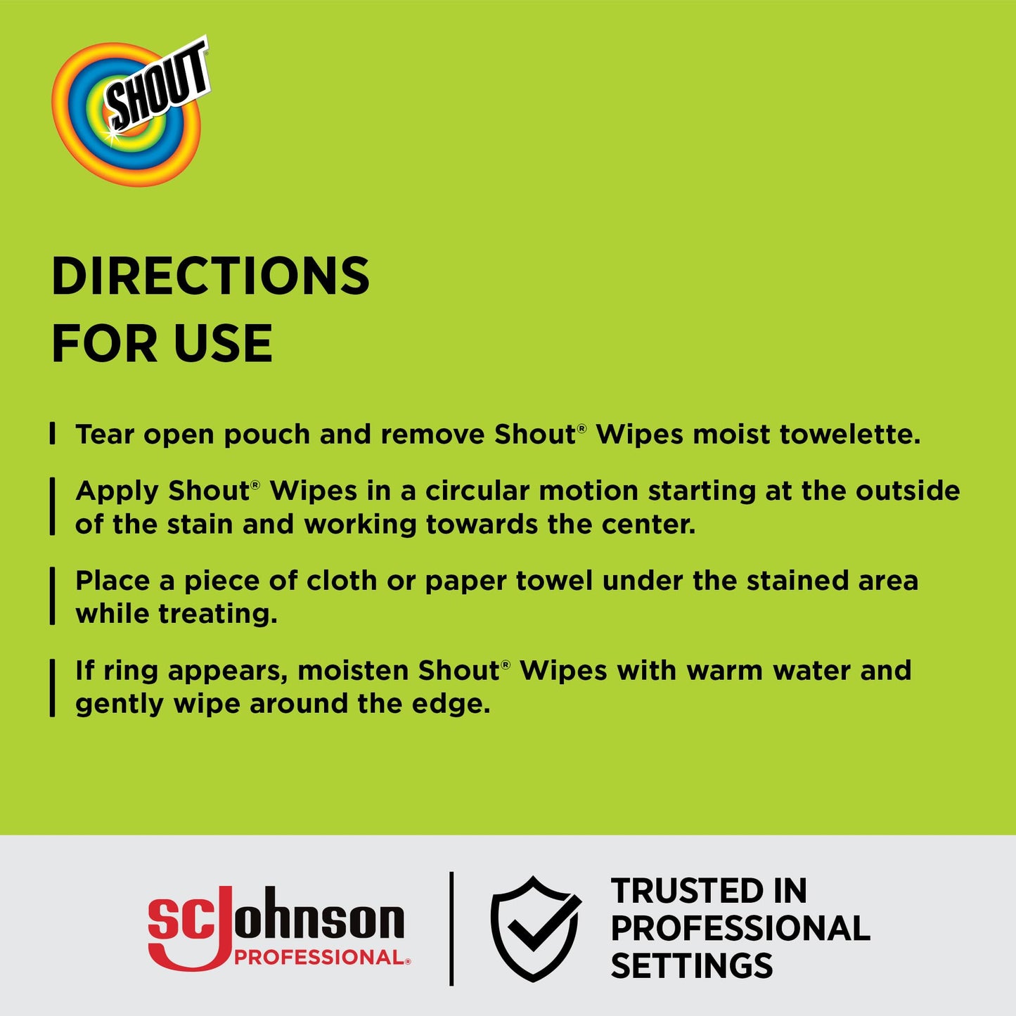 SC Johnson Professional Shout Wipe & Go Instant Stain Remover Wipe, 12 Each, 12 Count, 144 Total Wipes