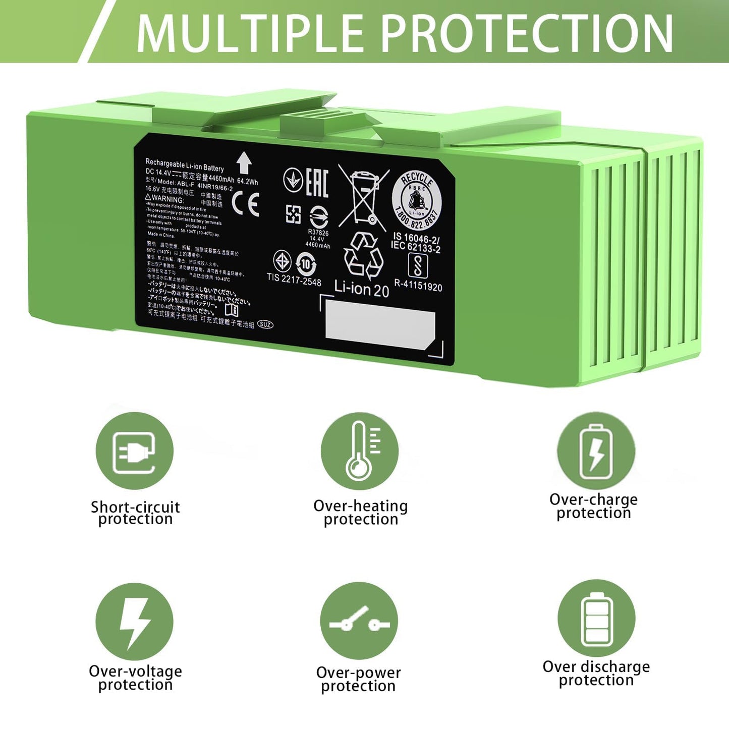 64.2Wh for Roomba Battery ABL-F for iRobot Roomba i&e Series i3 i3+ i4+ i8 i8+ i7 i7+ j7 J9+ j7+ e5 e6 Roomba Replacement Batteries ABL-D1 ABL-D2 ABL-D2A 4460mAh （Unsuitable for Roomba Combo Series）