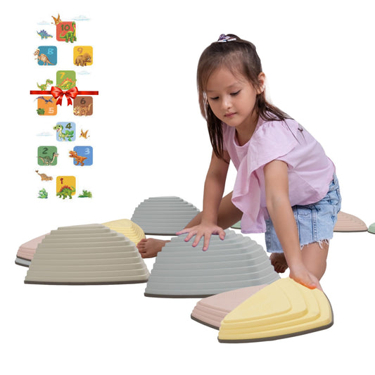 12 Pcs Non-Slip Stepping Stones for Kids – Obstacle Course, Indoor & Outdoor Sensory Playground – Develop Balance & Coordination – Includes Hopping Stickers (Calming Pastel)