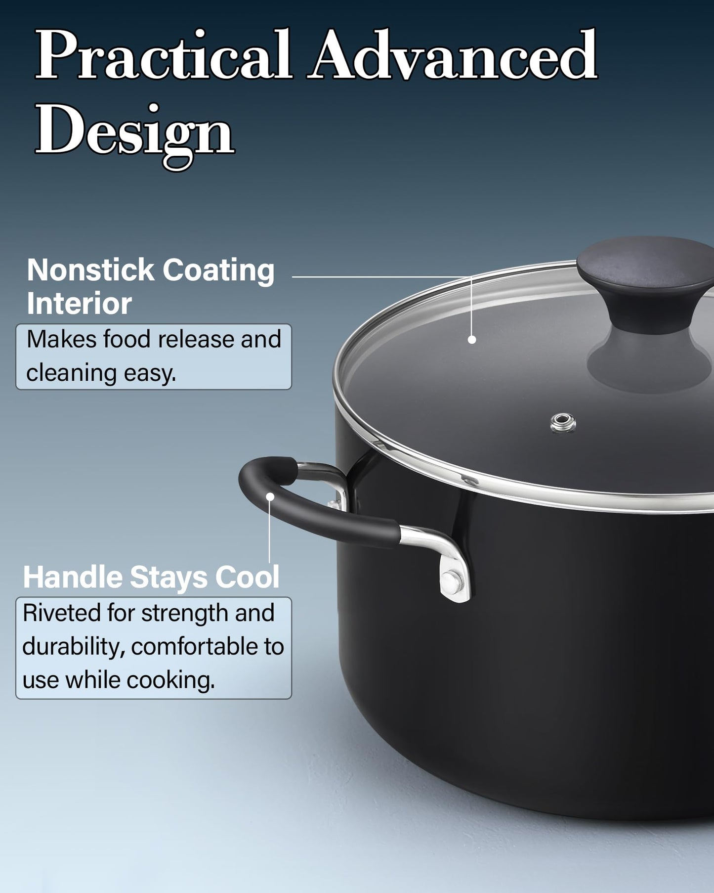 Cook N Home Professional 6 Quart Nonstick Stock Pot with Lid, Riveted Handles, Soup Pot for Holiday Feasts, Stockpot with Even Heating, Induction Cookware, Oven & Dishwasher Safe, Black