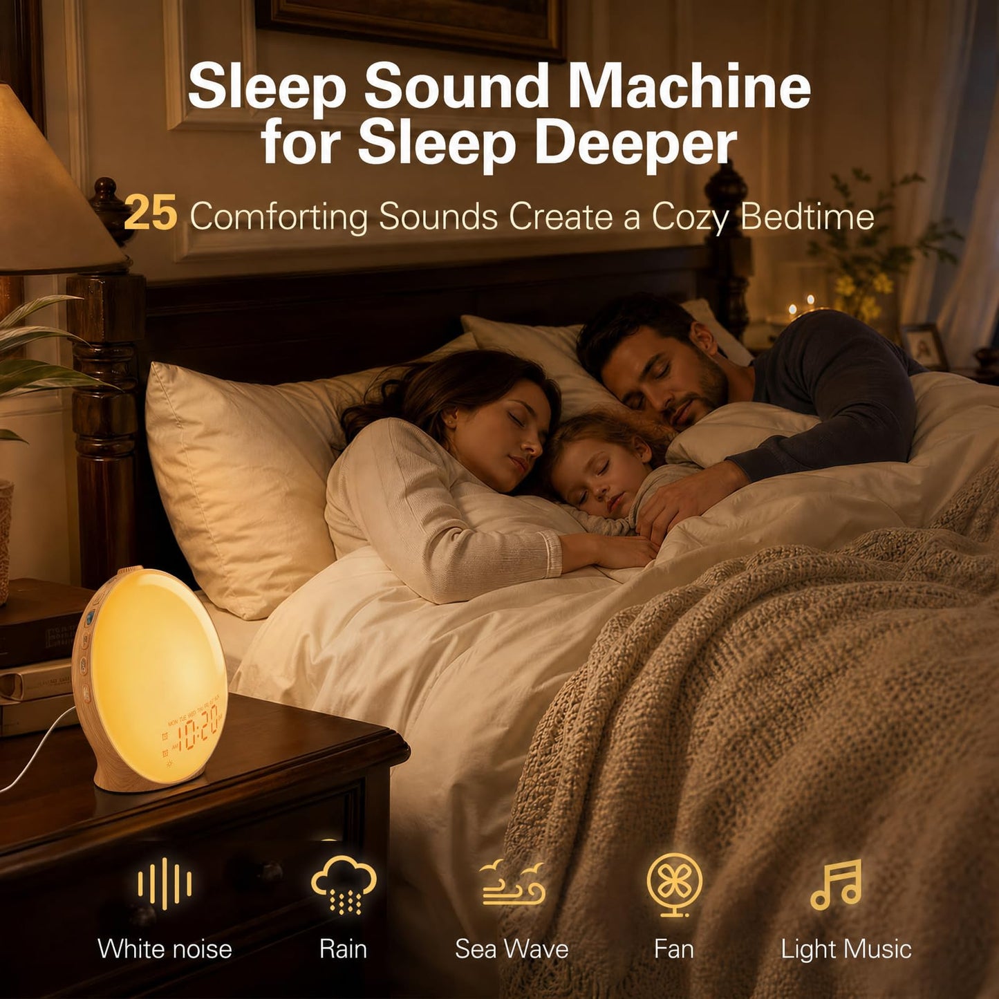 JALL Full-Screen Wake Up Light Sunrise Alarm Clocks for Bedrooms, White Noise Machine for Heavy Sleepers & Kids, 25 Natural Sounds, Dual Alarms, FM Radio, 17 Dimmable Colors, Bluetooth Speaker