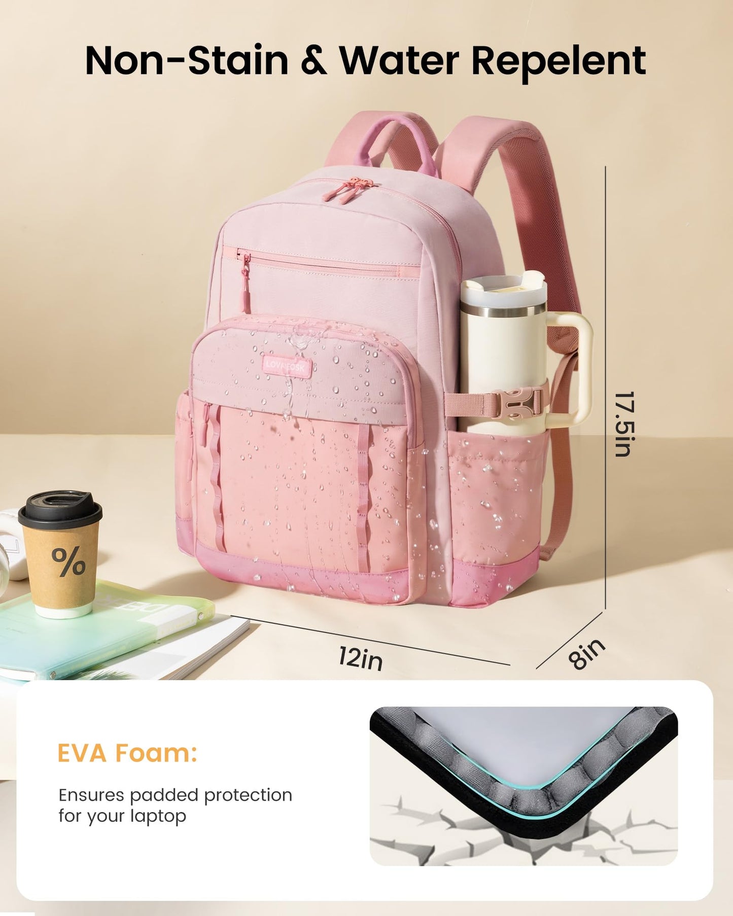 LOVEVOOK Laptop Backpack for Women with Large Cup Holder,15.6Inch DIY Design Travel Work Backpack Computer Laptop Bag,Waterproof Nurse Teacher College Commuter Backpack Purse,Gift for Women Men,Pink