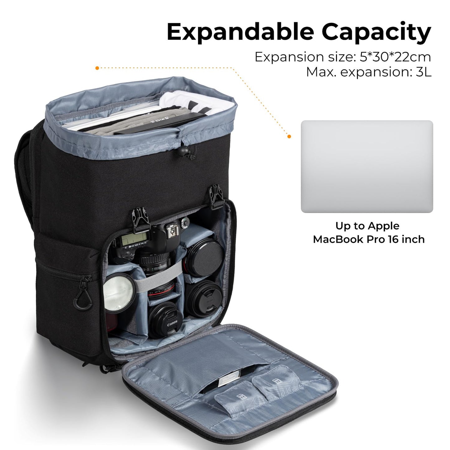 K&F Concept Camera Backpack, Hard Shell Camera Bag, Large Capacity Photography Backpack with 15.6" Laptop Compartment & Tripod Holder & Rain Cover