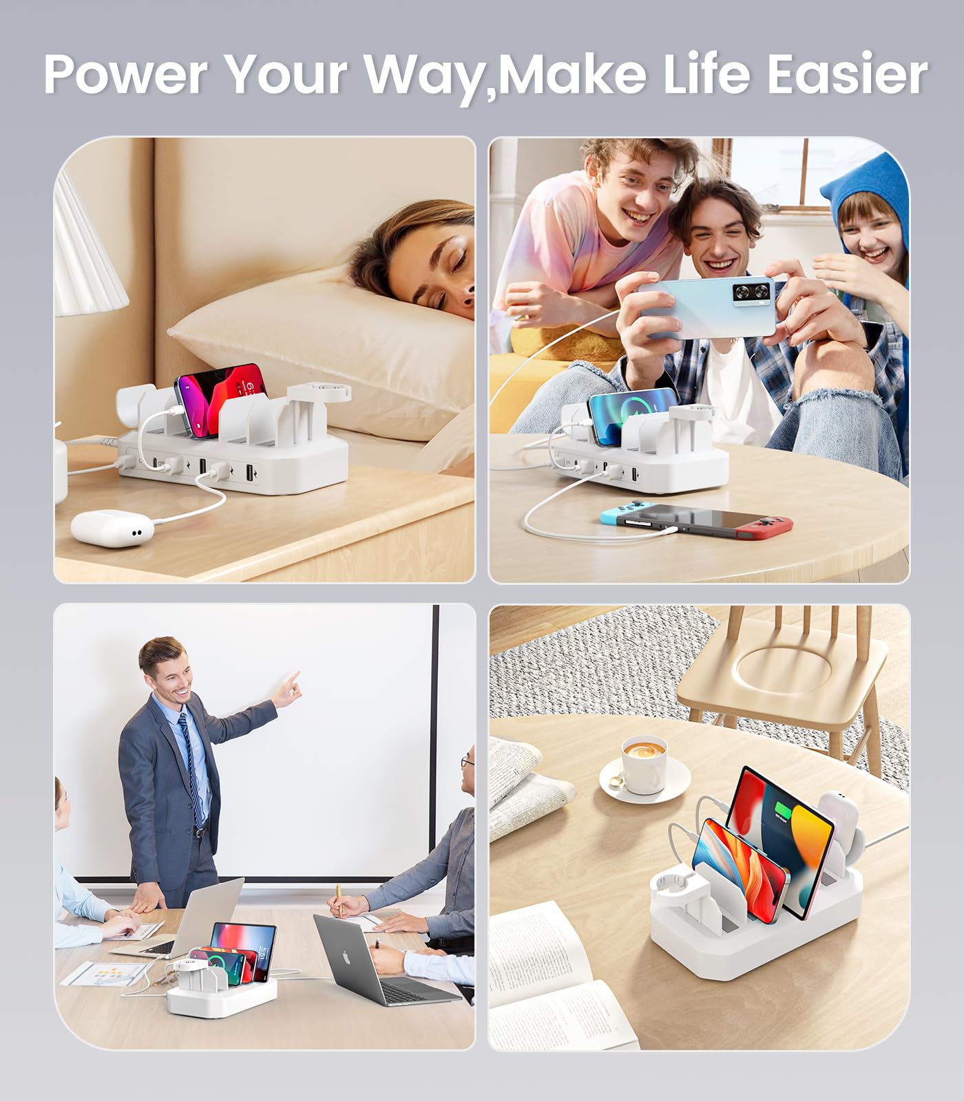 95W Fast Charging Station for Multiple Devices【UL & FCC Tested Safer Charging】 6-Port USB Charging Dock with 2 PD-Port, Compatible with iPhone/Android/MacBook/iPad/Tablet/Kindle/Apple Watch & More