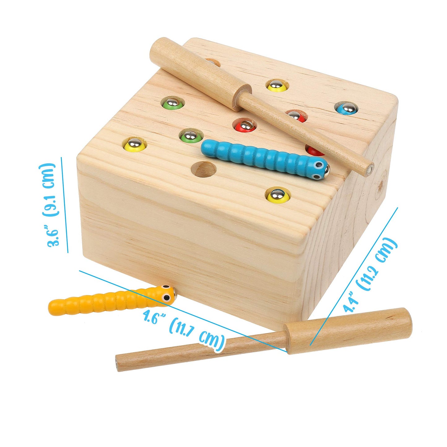 Wooden Montessori Bug Catching Toy with 13 Magnetic Worms and 2 Wand Rods - Fine Motor Skills Educational Toy for Toddlers and Kids 3 Years and Up, Hand Eye Coordination Game