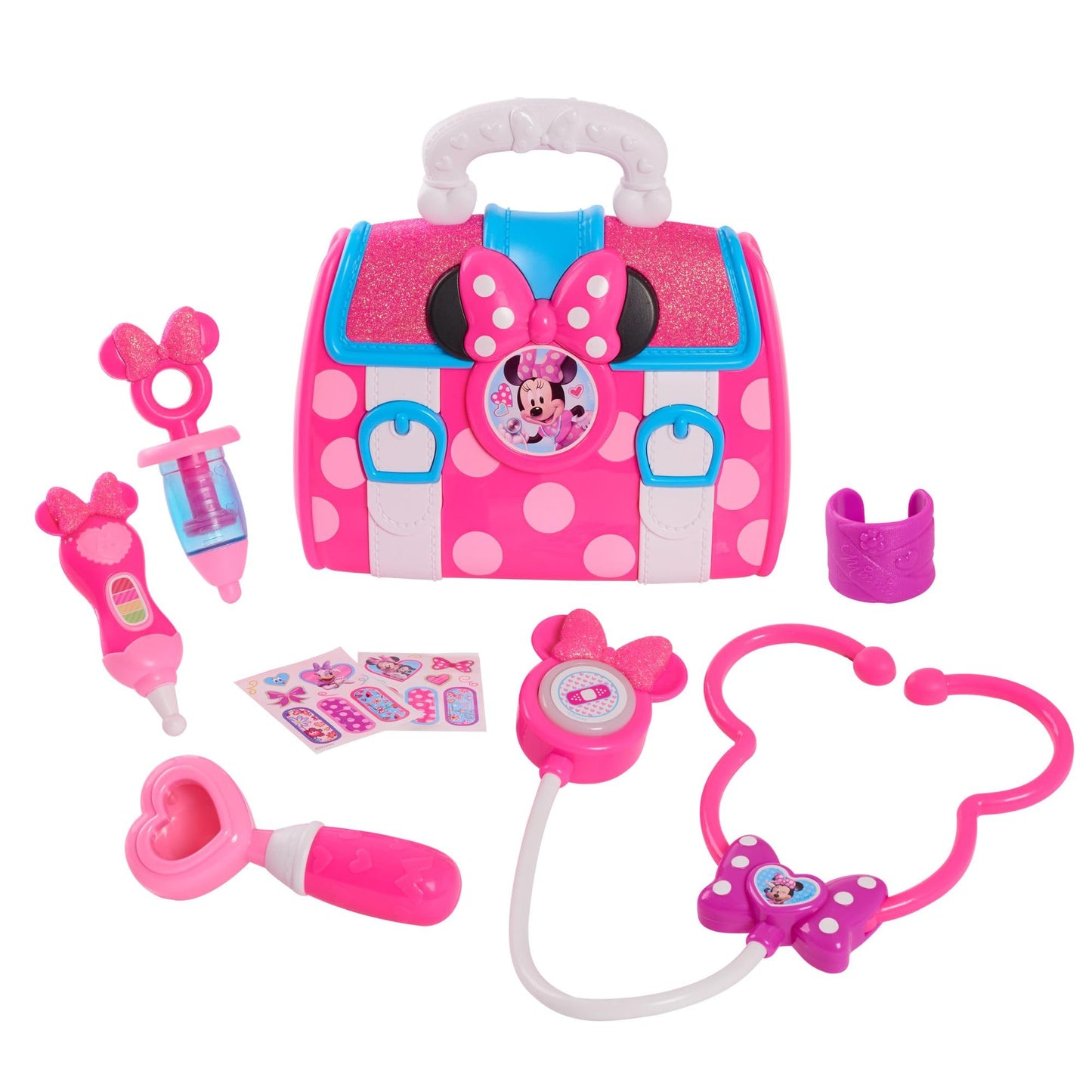 Disney Junior Minnie Mouse Bow-Care 8-Piece Doctor Kit for Toddlers Ages 3-5, Lights and Sounds Stethescope, Officially Licensed, Pink, Preschool Pretend Play