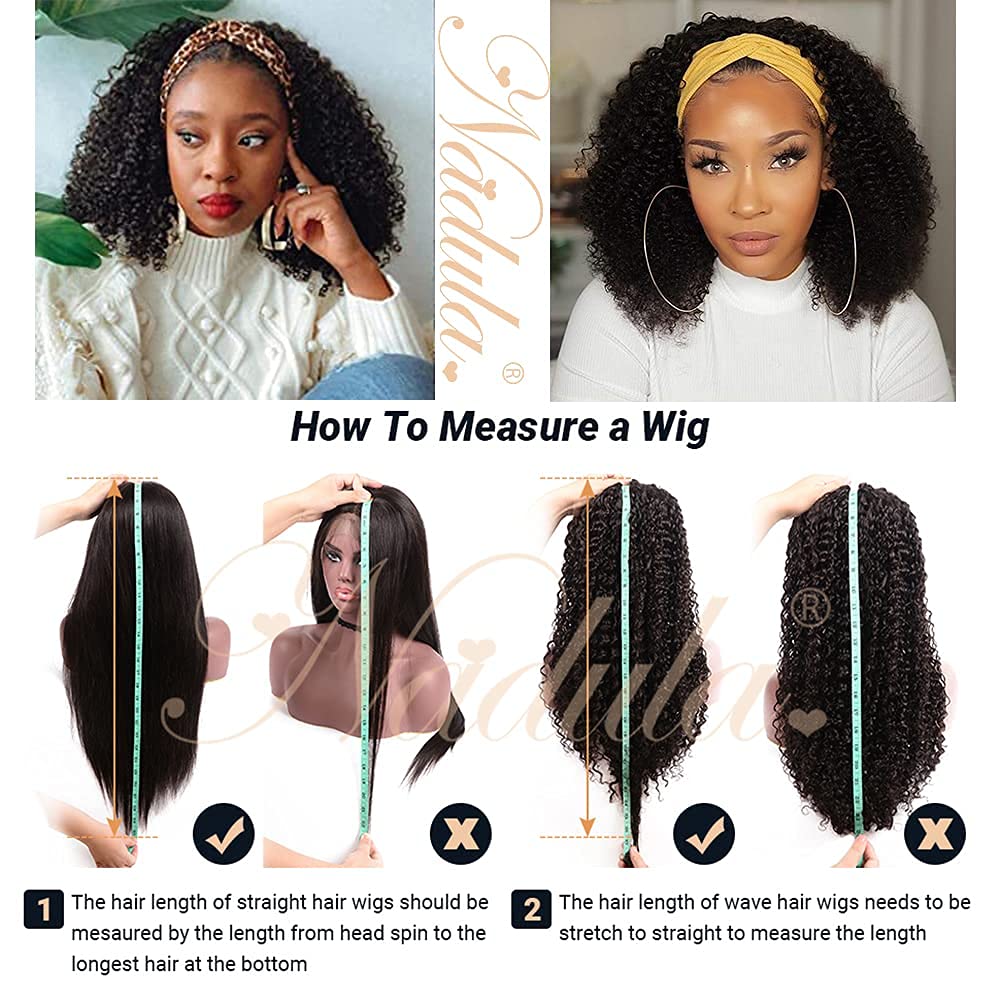 Nadula Hair Afro Kinky Curly Half Wigs Human Hair for African American Women, 100% Virgin Human Hair Headband Curly 3/4 Half Wigs Glueless Wear and Go Beginner and Friendly 180% Density 16 Inch