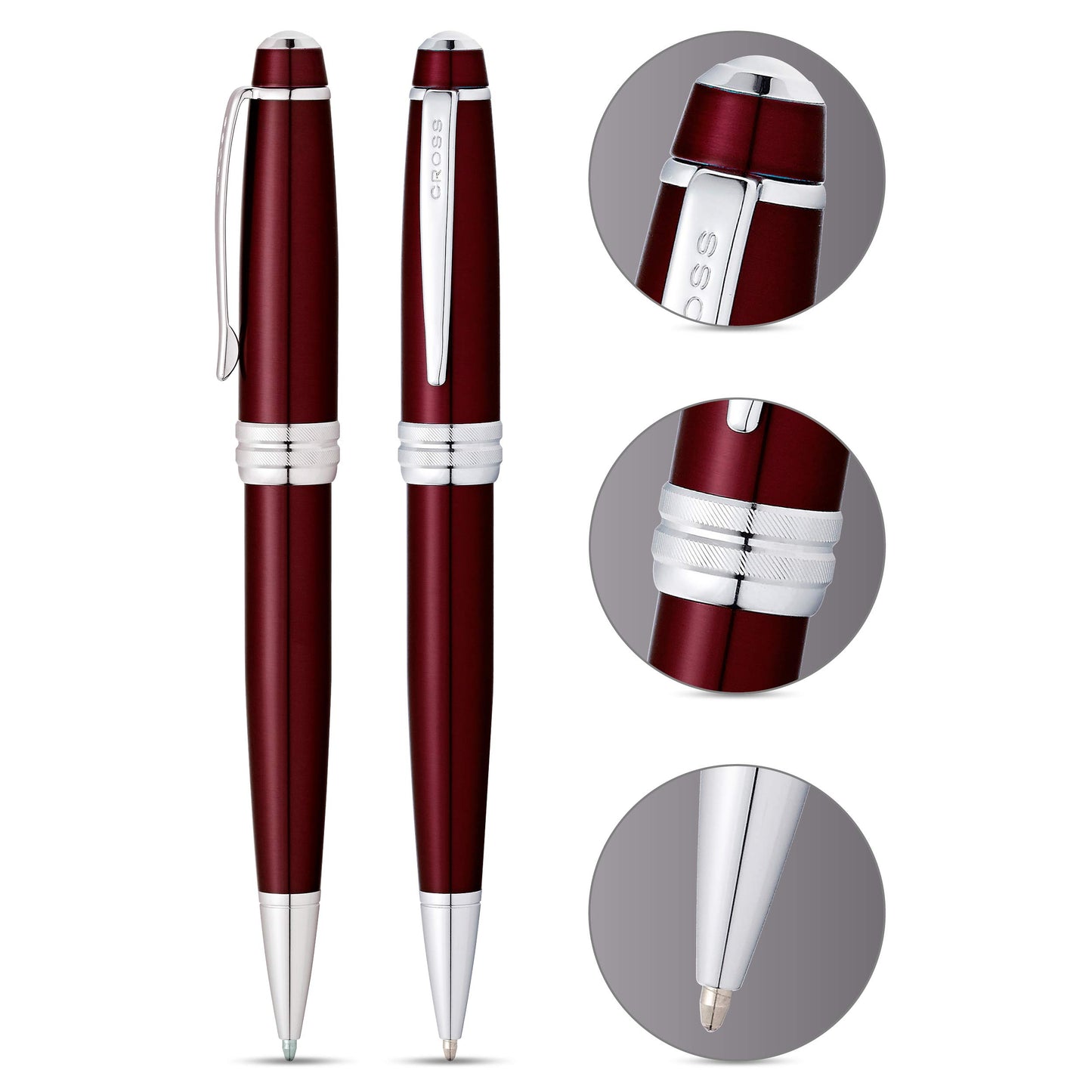 A. T. Cross Bailey red lacquer ball point pen with chrome plated fittings, 1 pack