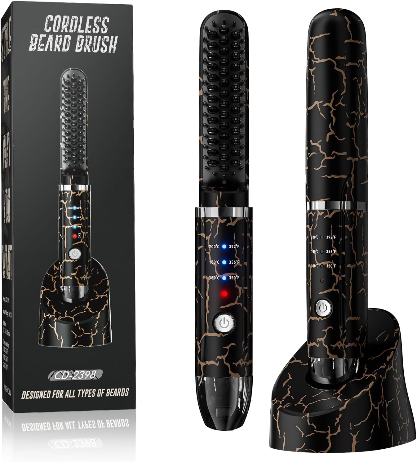Beard Straightening Heat Brush for Men Cordless Beard and Hair Straightener Hot Comb with 3 Temp Settings, Mini and Anti-Scald丨Auto Shut Off for Home Travel, Gifts for Men