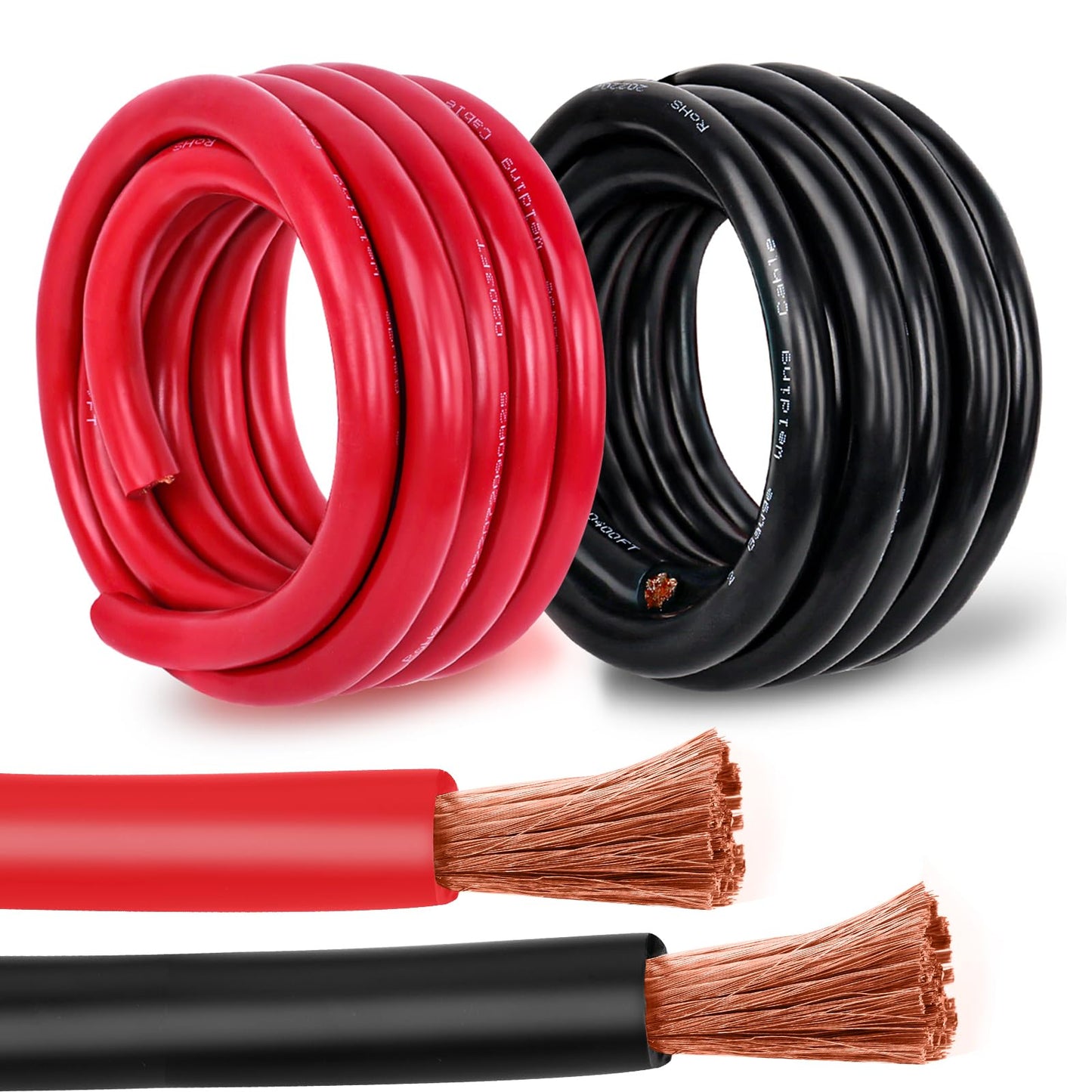 Kimbluth 2 Gauge Battery Cable Copper Wire, 10FT Red+10FT Black 2 AWG Welding Cable Standard USA OFC Wire for Automotive, Battery, Solar, Marine and Generator
