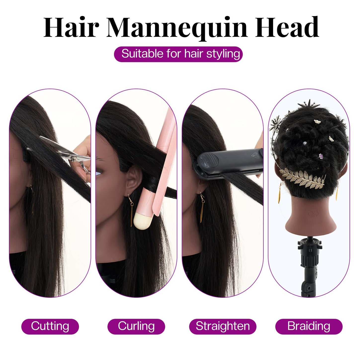 20 Inch Mannequin Head Human Hair with Stand,Real Hair Mannequin Head for Braiding,Cosmetology Manikin Doll Head for Styling with Mannequin Head Stand Table Clamp Hair Braiding Set