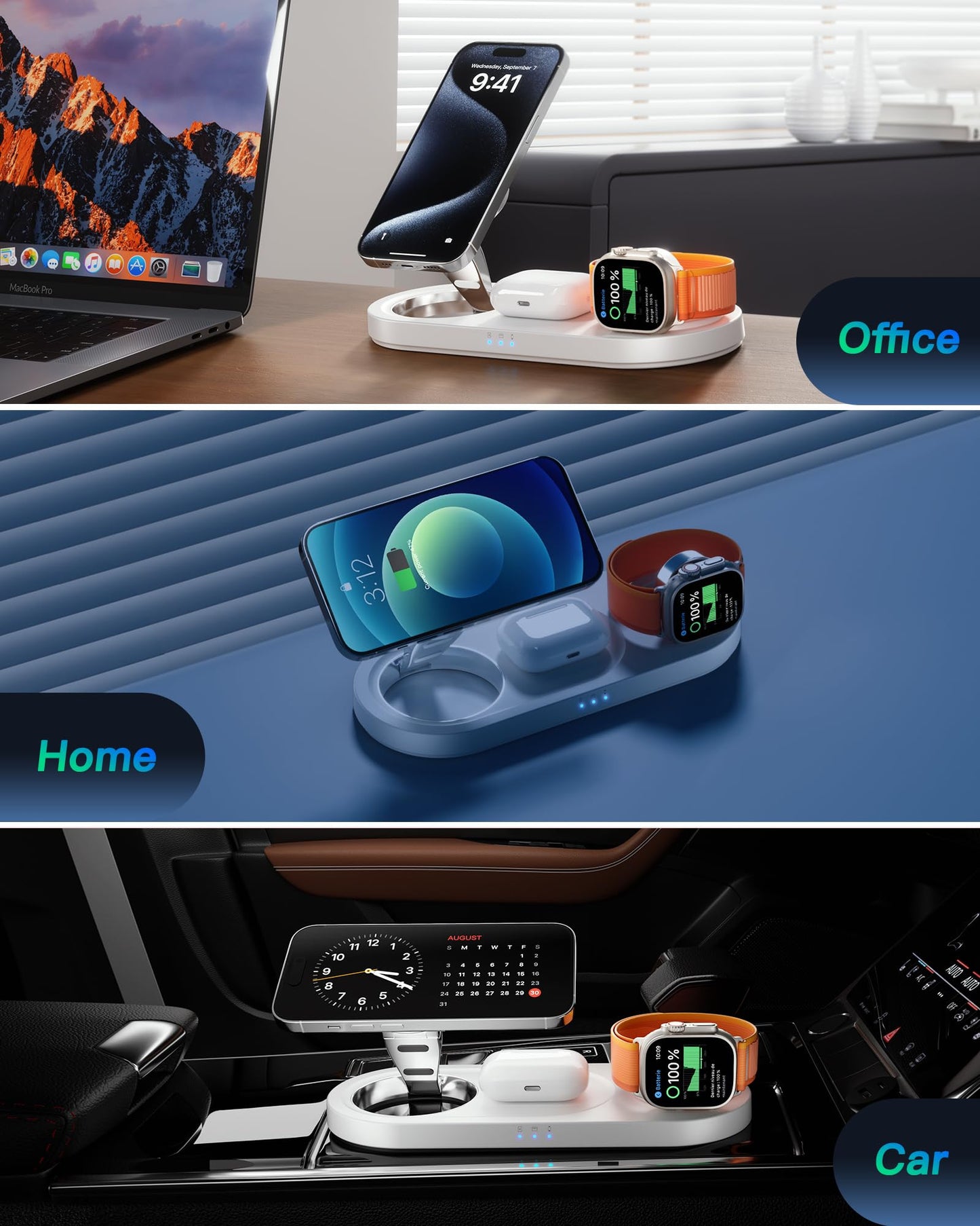 Upgraded 3 in 1 Wireless Charging Station for Apple Devices, Faster Mag-Safe Charger Stand, Magnetic Charger Station for iPhone 17/16/15/14/13/12 Series & AirPods Pro & Apple Watch Series (White)