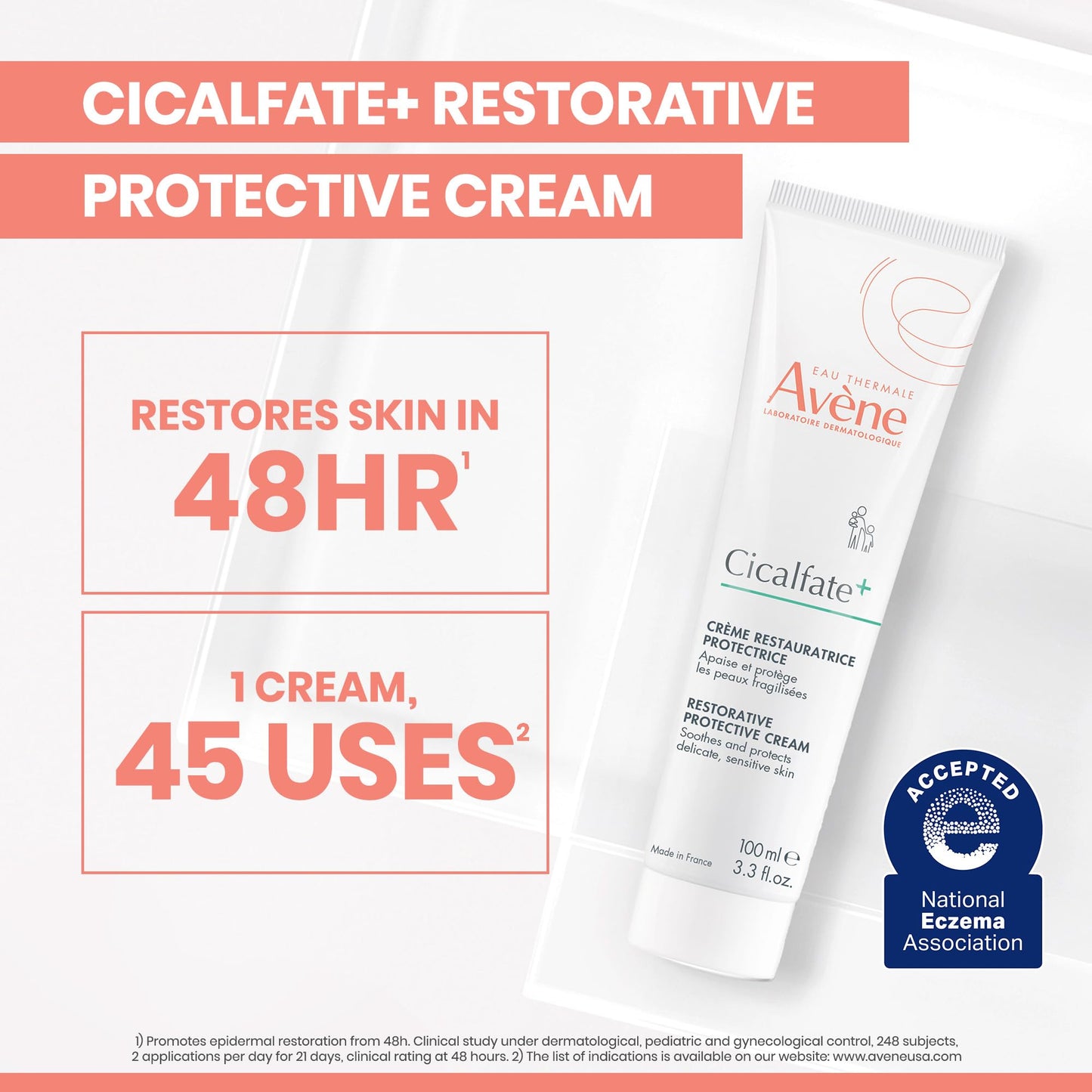 Avene Cicalfate+ Restorative Protective Cream, postbiotic skincare for sensitive skin, helps restore skin barrier, face and body, safe for infants, children and adults, 3.3 Fl Oz