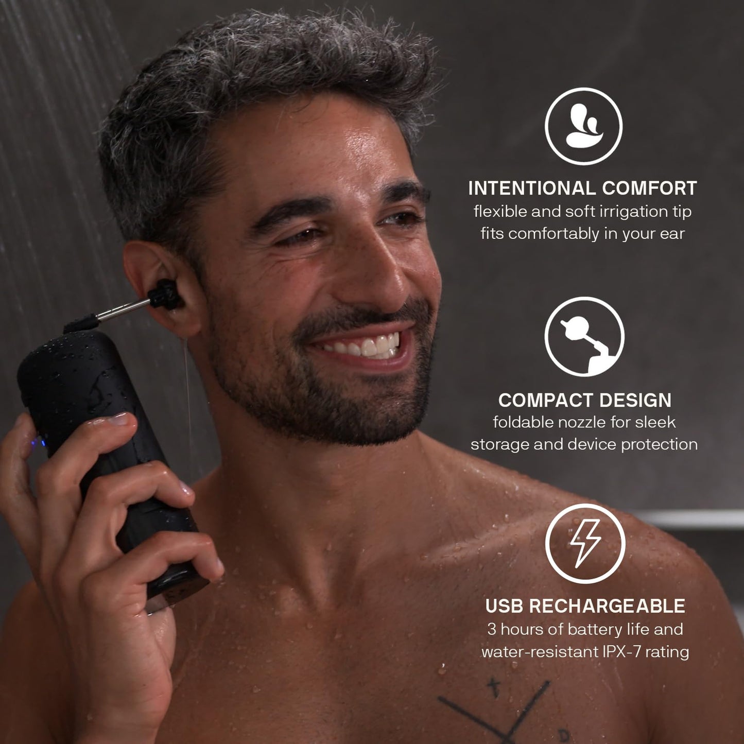 Wush Pro By Black Wolf- Deluxe Water Powered Ear Cleaner- Safe & Effective- Electric Triple Jet Stream 3 Pressure Settings For Ear Wax Buildup- Ear Wax Removal Kit- Water Resistant USB Rechargeable