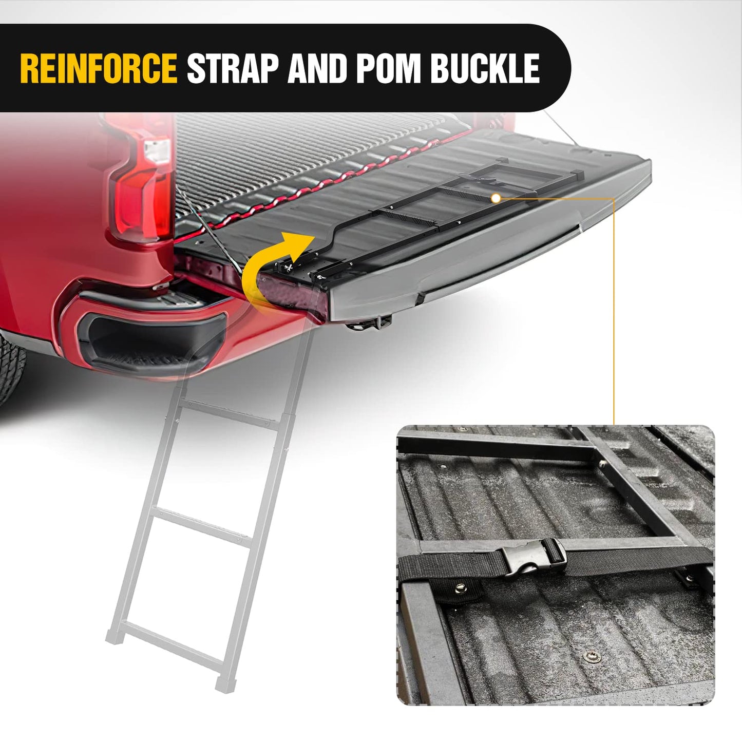 Nilight Foldable Truck Tailgate Ladder for Pickup with Aluminum Step Grip Plates, Replaceable Rubber Feet & Stainless Steel Self Drilling Hex Screws for Easy Installation