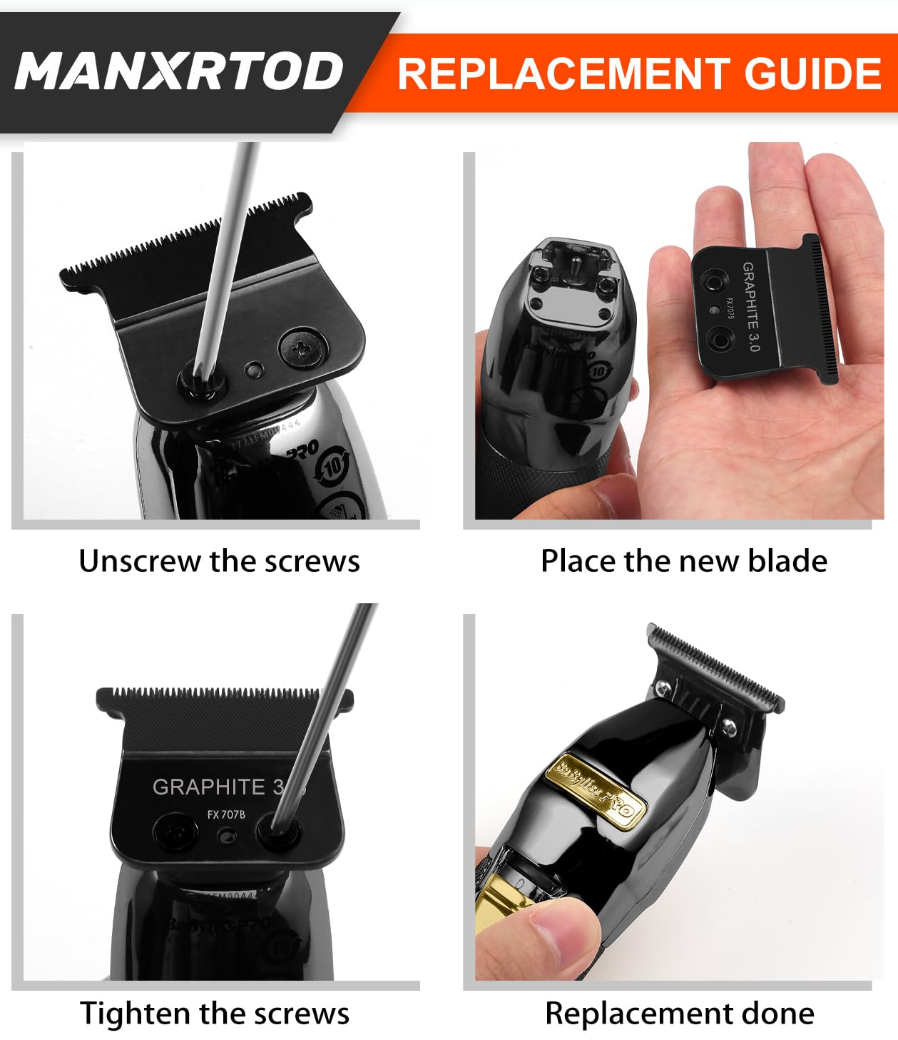GRAPHITE 3.0 Replacement Blade for All FX787 & FX726 Trimmers, Ultra Precise FX707B Replacement Blades Compatible with BaByli*s* Trimmer Blades, Black