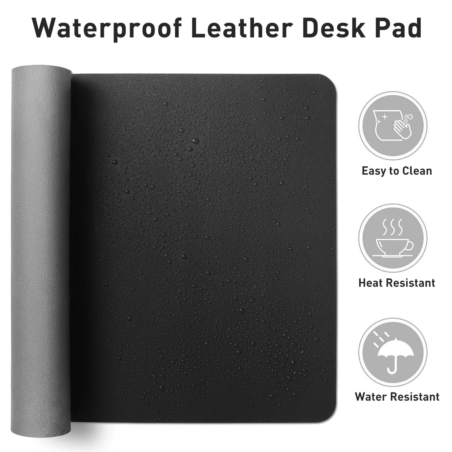Aothia Faux Leather Desk Mat - Non-Slip PU Leather Desk Blotter, Waterproof Writing Surface, Large Desk Pad for Office & Home (Black, 55" x 24")