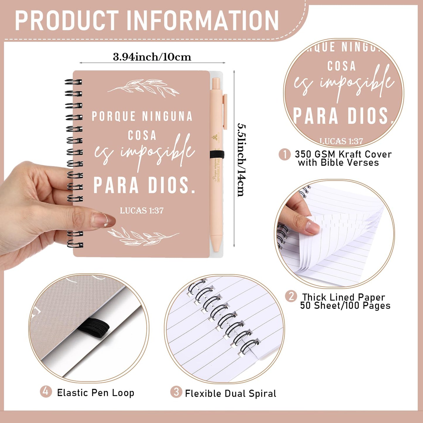 Kosiz 30 Set Fathers Day Spanish Christian Gift Bulk Spanish Bible Verse Pen Spiral Notebook Prayer Journal Regalos Cristianos En Español Religious Gift for Men Teacher Church (Classic Color)