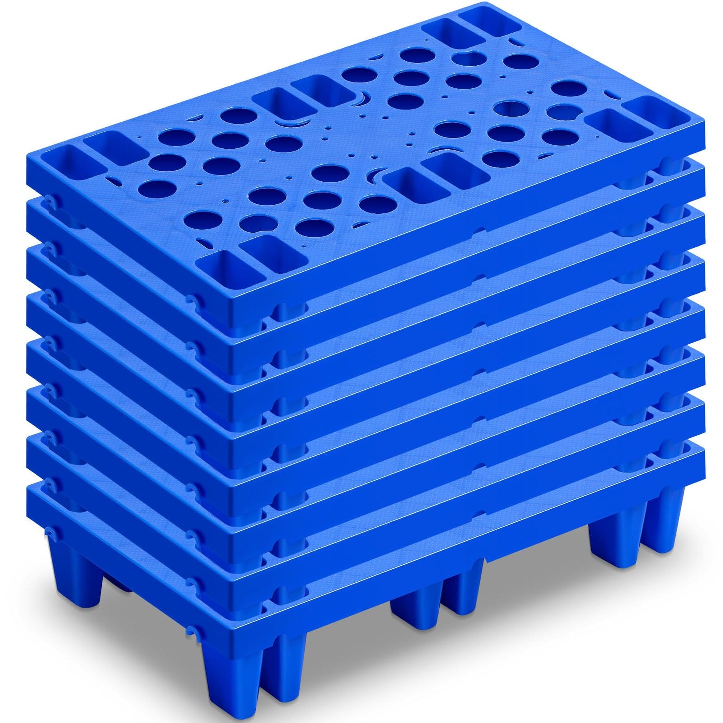 Singhoow 8 Pcs Plastic Pallets for Basement Storage Nestable Moisture Waterproof Lightweight Floor Pallets with Breathable Grid for Indoor Outdoor Supermarket Warehouse (19.6 x 11.8 x 3.9 Inch,Blue)