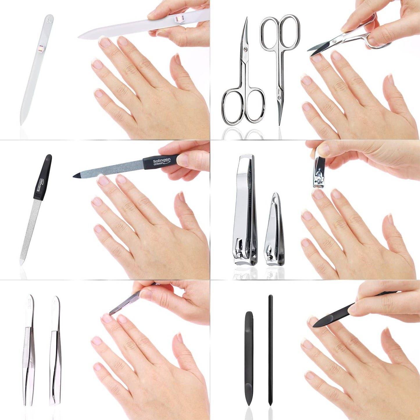 marQus Nail Kit for Men and Women - Manicure Set 12 pcs - German Made Nail Kit - Grooming Set - Black Nappa Leather Case with exclusive Glass Nail File - Manicure Set made in Germany