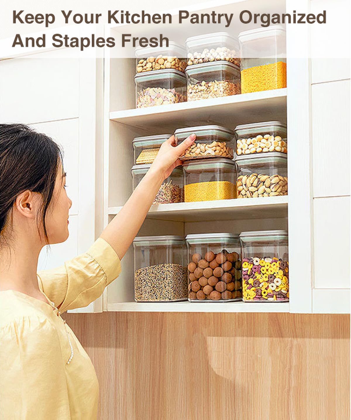 Hontent Large Pop Airtight Food Storage Containers Set with Lids 4.2Qt/4L Food Containers with Scoop, Kitchen Pantry Organization and Storage, BPA Free Stackable Cereal Container (4 * 4.2Qt)