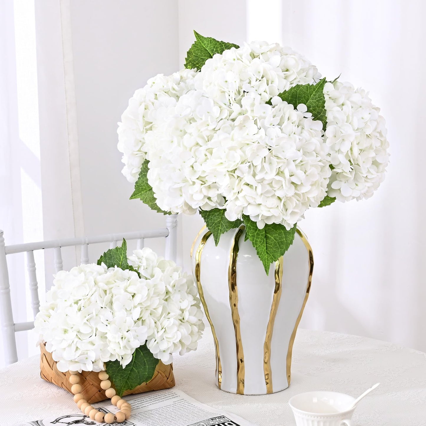Yastouay 6 Pcs Real Touch Hydrangea Artificial Flowers, 21" White Full Faux Hydrangea Flowers Latex Fake Flowers for Home Decor Party Floral Arrangements Wedding Bouquets Centerpieces Outdoor Decor