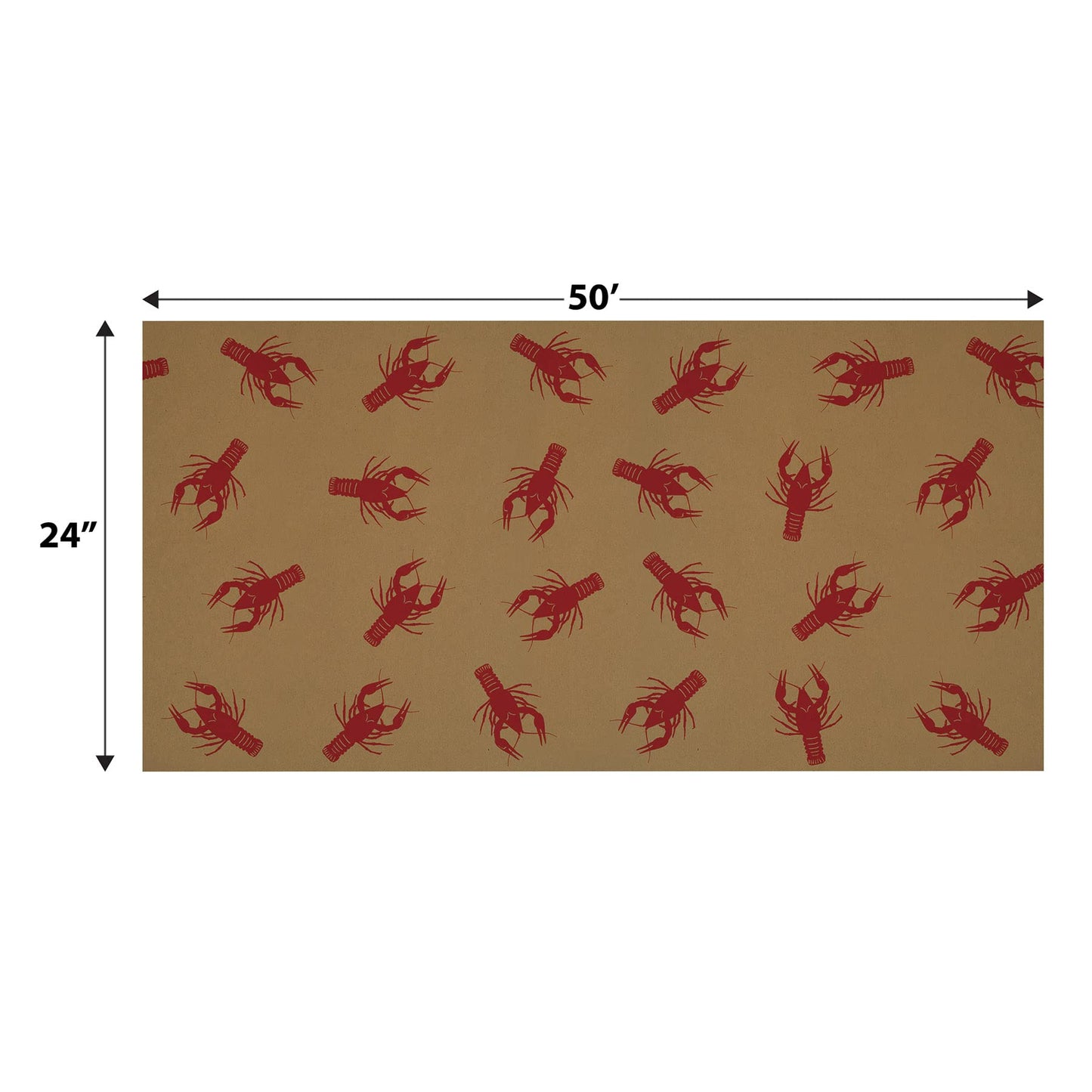 Beistle Crawfish Kraft Paper Table Roll – Brown with Random Red Crawfish Print for Southern-Themed Parties, Rustic Seafood Boils and Cajun Celebrations, Mardi Gras Party Table Cover, 24” x 50’