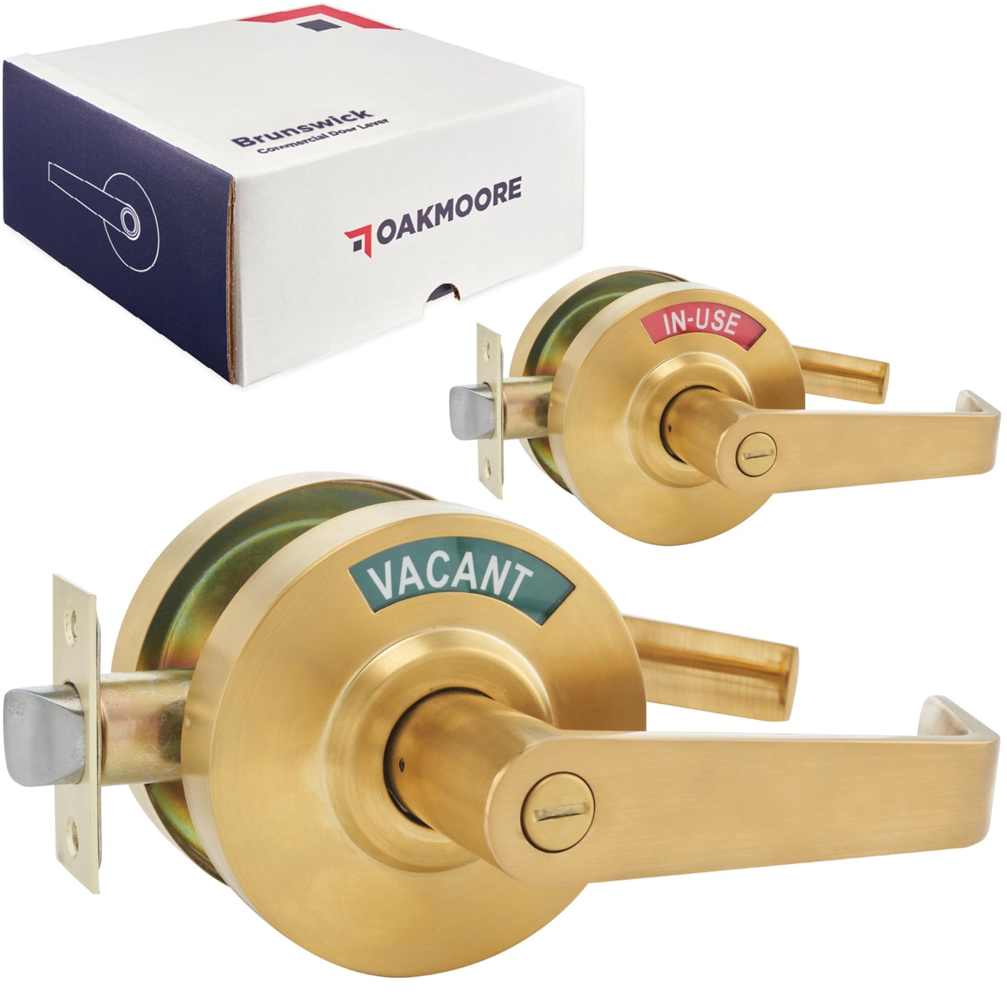 OAKMOORE Commercial Door Handle Bathroom Door Lock in Gold | Vacant Occupied Bathroom Lock | Commercial Restroom Door Lock for Public Bathroom & Industrial Buildings